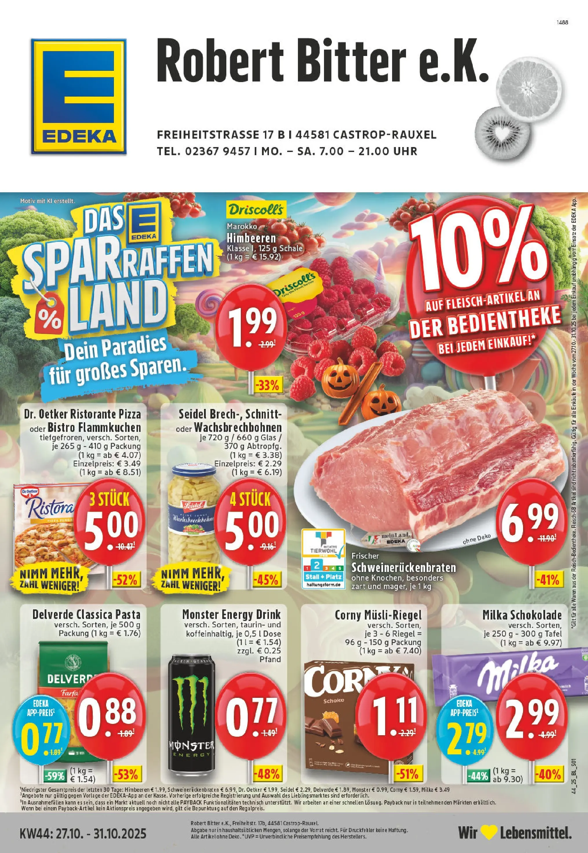 Edeka prospekt Castrop-Rauxel	 (ab 26.10.2025) » Angebote Online | Seite: 1 | Produkte: Himbeeren, Monster, Pasta, Uhr