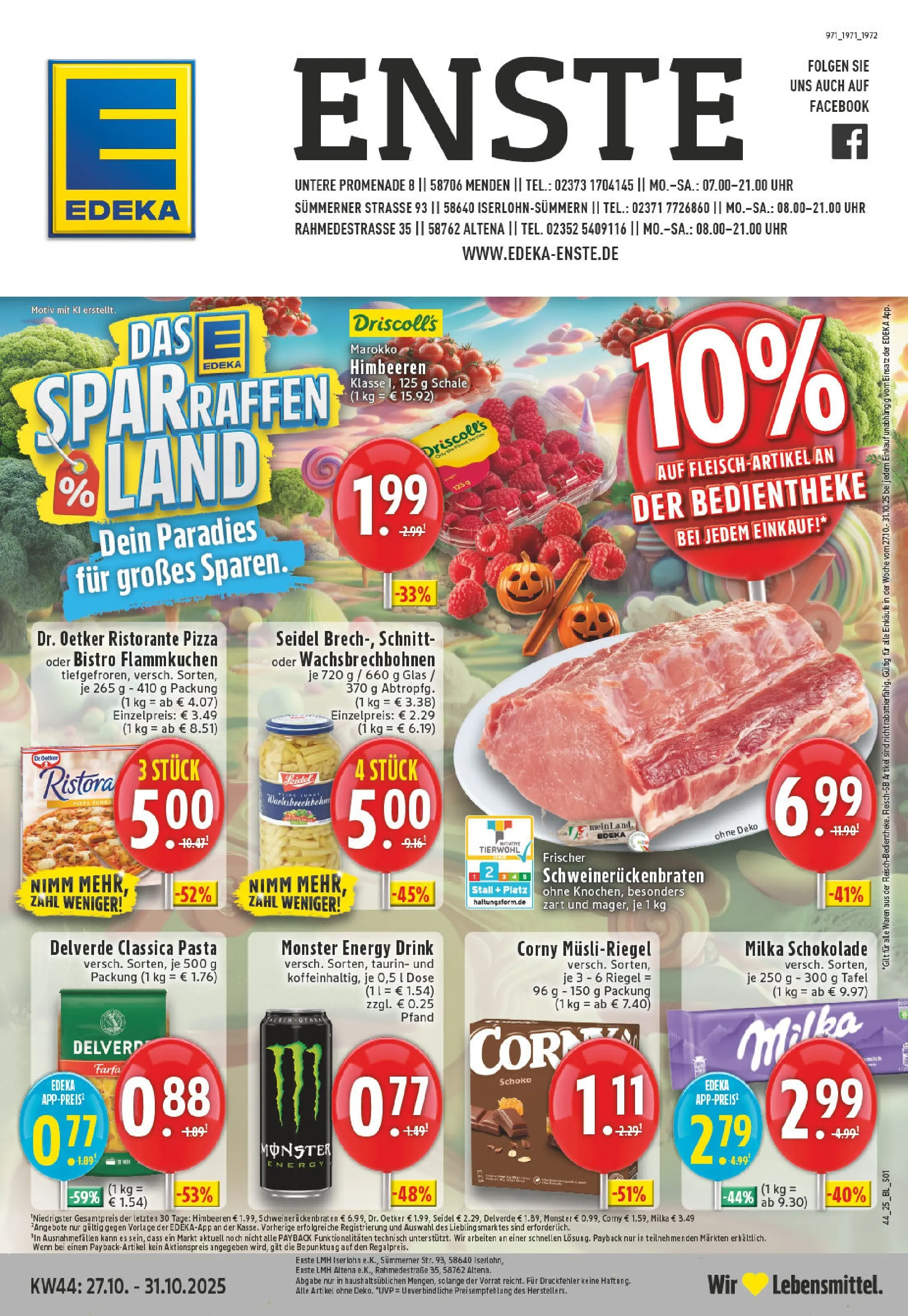 Edeka prospekt Iserlohn	 (ab 26.10.2025) » Angebote Online | Seite: 1 | Produkte: Himbeeren, Milka schokolade, Pasta, Pizza