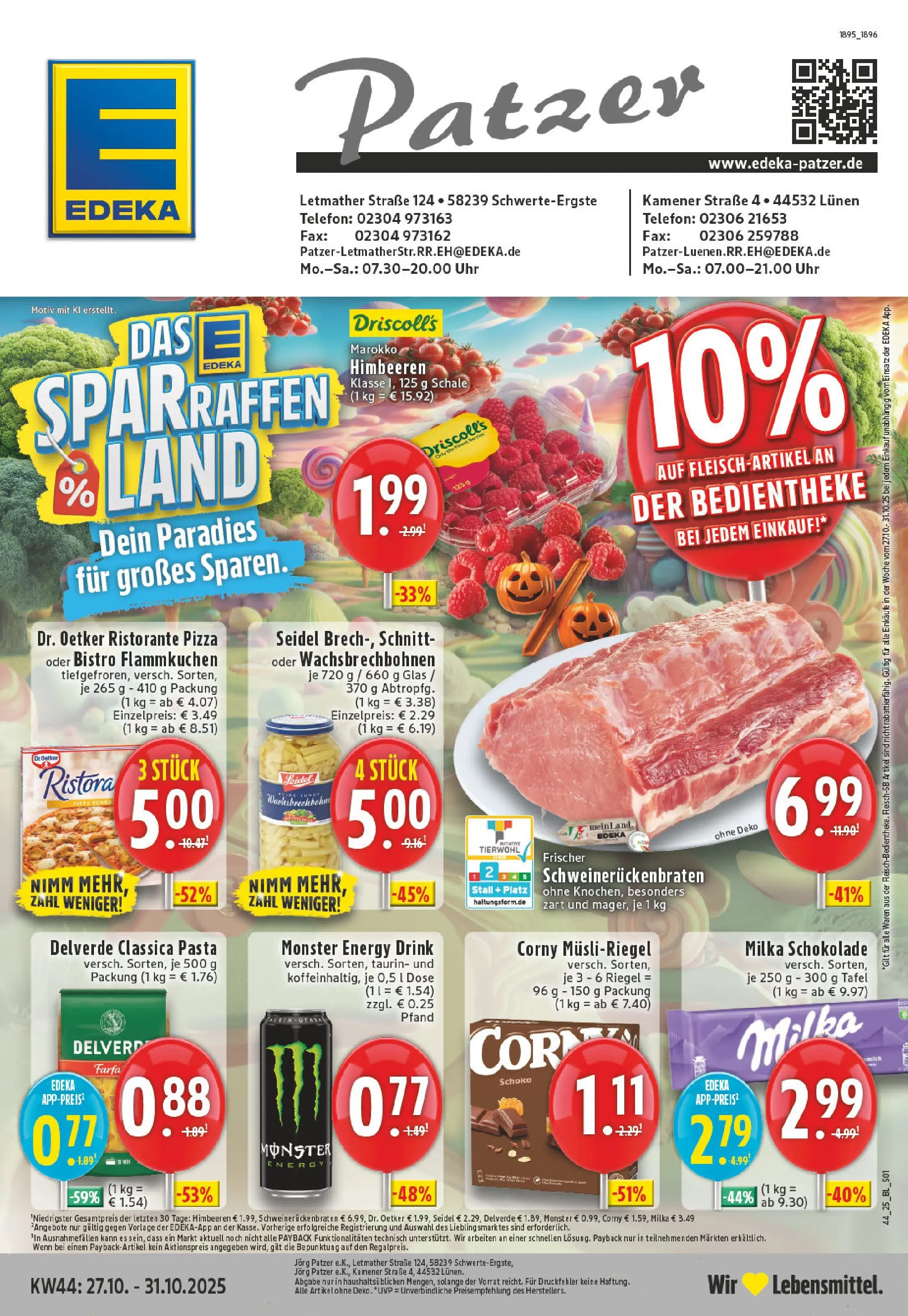 Edeka prospekt Schwerte - Ergste	 (ab 26.10.2025) » Angebote Online | Seite: 1 | Produkte: Himbeeren, Schokolade, Milka schokolade, Pizza