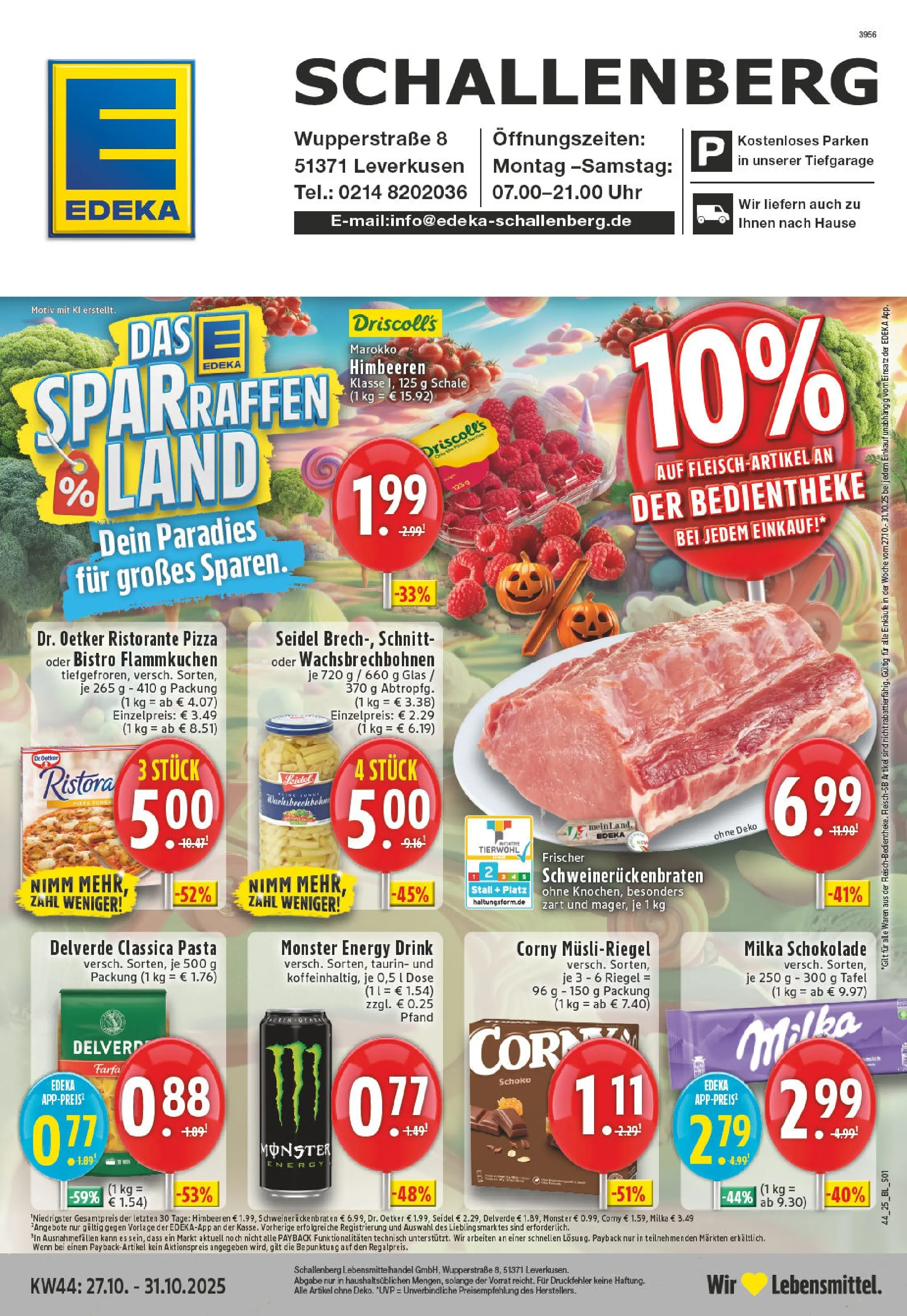 Edeka prospekt Leverkusen-Rheindorf	 (ab 26.10.2025) » Angebote Online | Seite: 1 | Produkte: Himbeeren, Energy, Pizza, Uhr