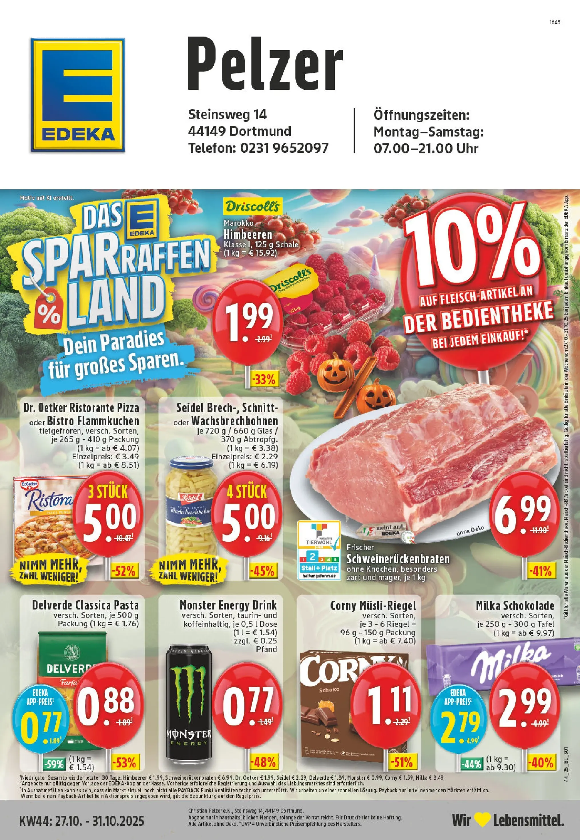 Edeka prospekt Dortmund - Oespel	 (ab 26.10.2025) » Angebote Online | Seite: 1 | Produkte: Himbeeren, Schokolade, Milka schokolade, Telefon