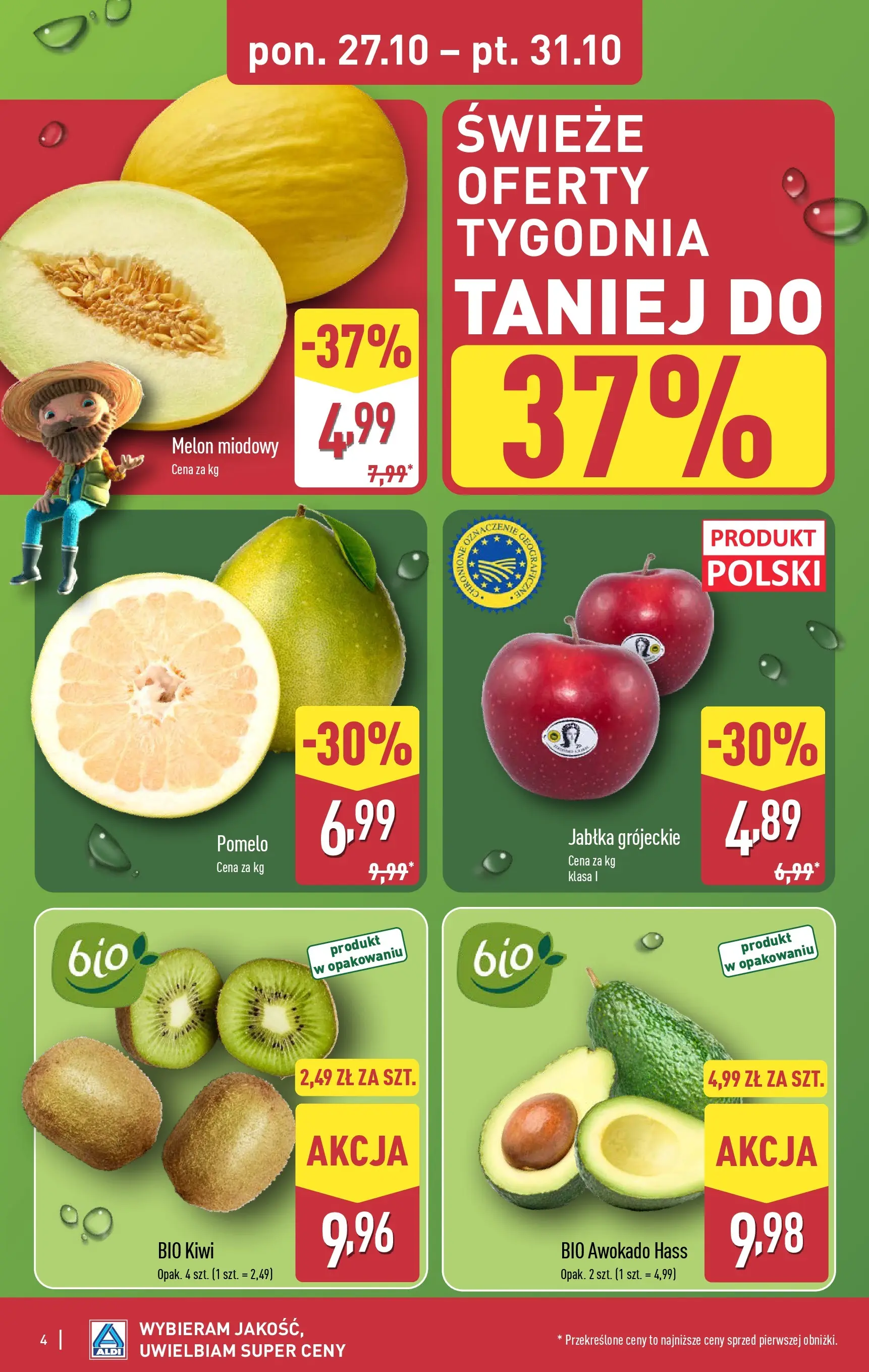 Aldi Gazetka od 27.10.2025 - Ulotka PDF, promocje | Strona: 4 | Produkty: Melon, Pomelo, Kiwi, Awokado