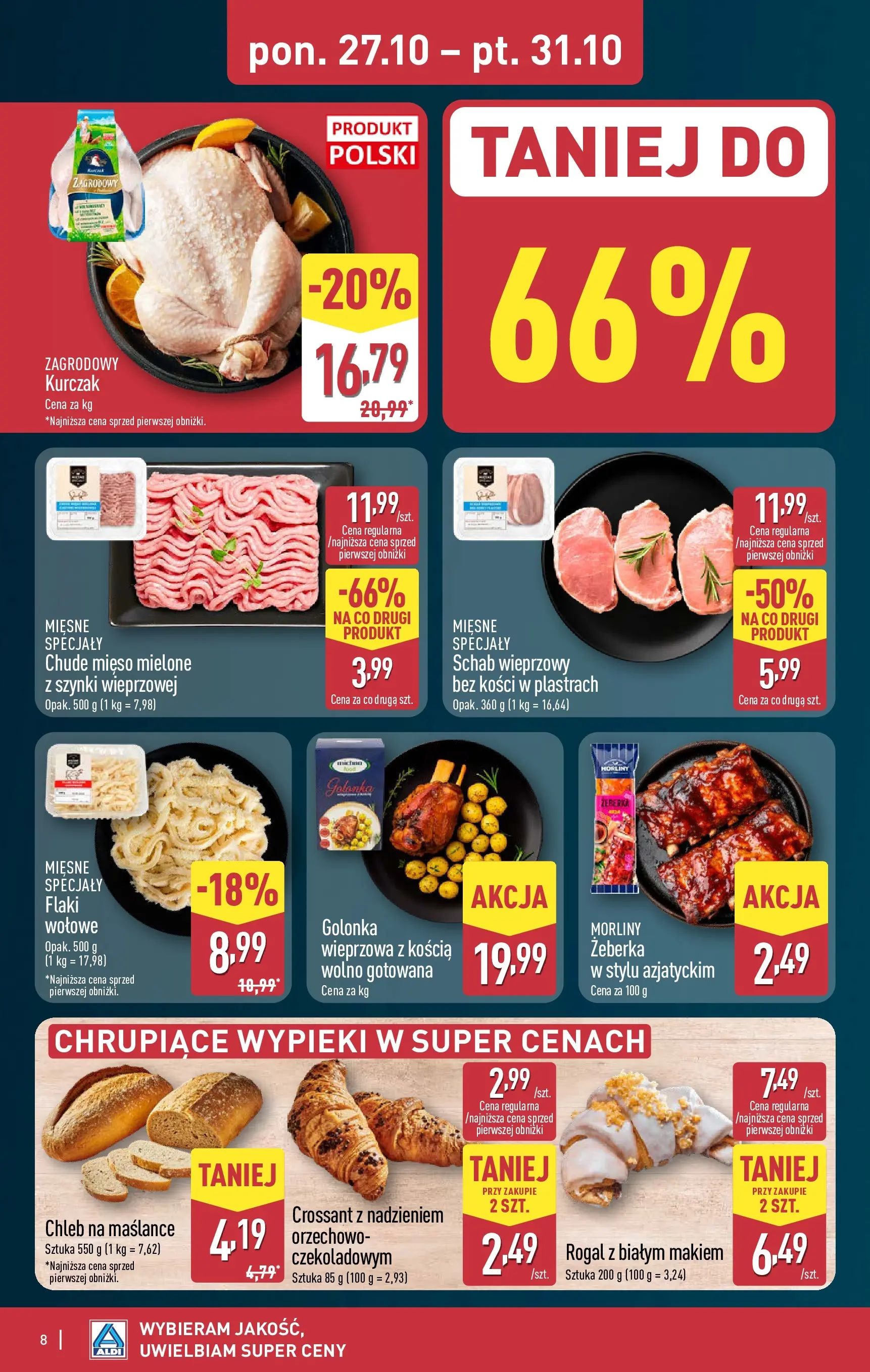 Aldi Gazetka od 27.10.2025 - Ulotka PDF, promocje | Strona: 8 | Produkty: Kurczak, Schab wieprzowy, Chleb na maślance, Mięso mielone