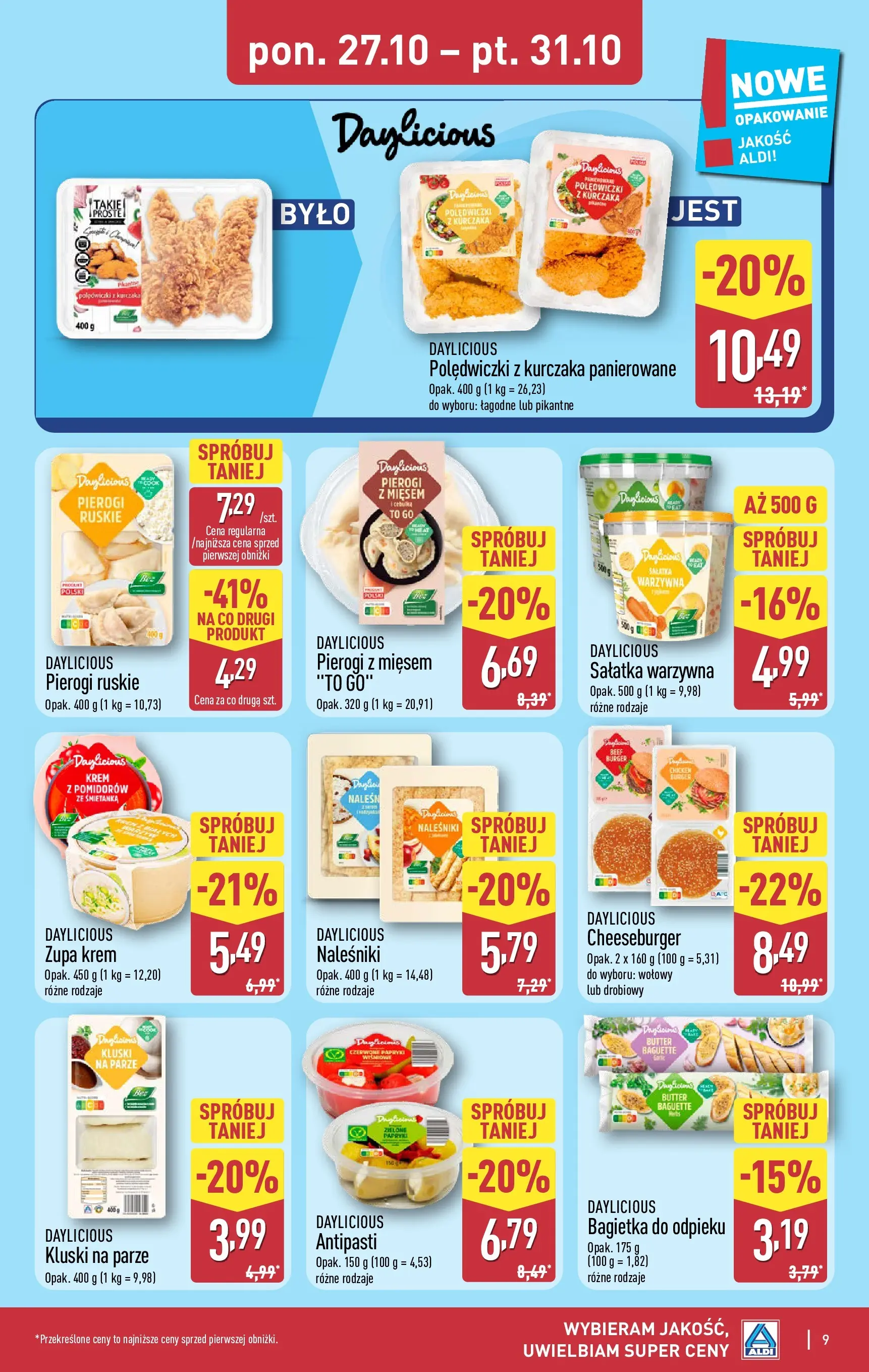 Aldi Gazetka od 27.10.2025 - Ulotka PDF, promocje | Strona: 9 | Produkty: Pierogi z mięsem, Cheeseburger, Naleśniki, Sałatka