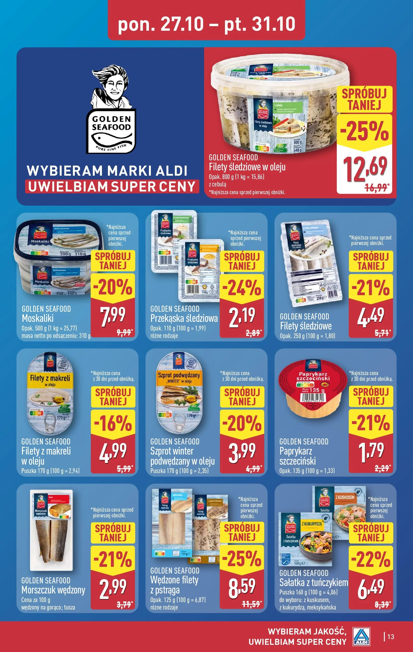 Aldi Gazetka od 27.10.2025 - Ulotka PDF, promocje | Strona: 13 | Produkty: Paprykarz, Kukurydza, Sałatka z tuńczykiem, Sałatka