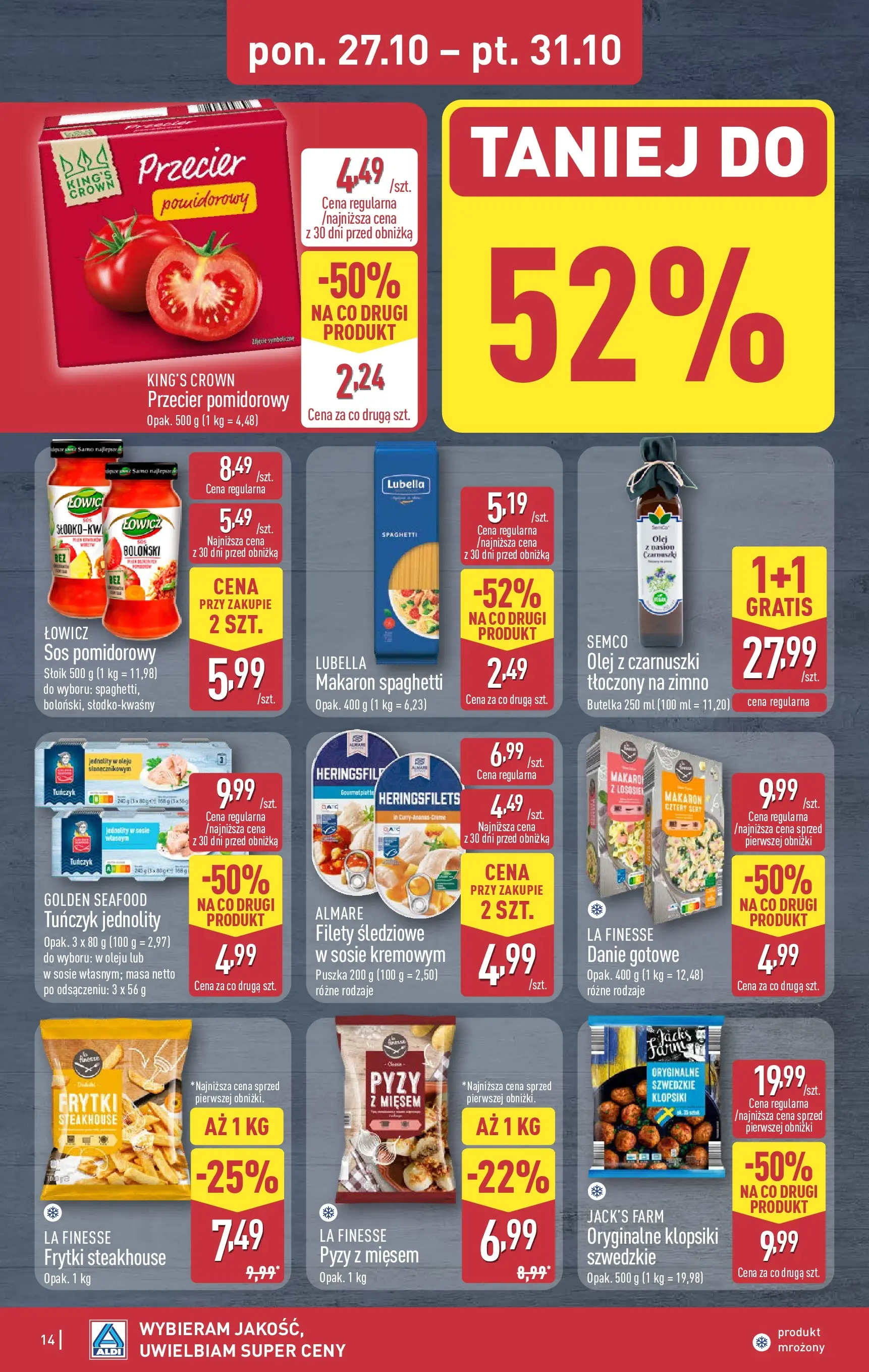 Aldi Gazetka od 27.10.2025 - Ulotka PDF, promocje | Strona: 14 | Produkty: Klopsiki, Olej, Makaron, Frytki