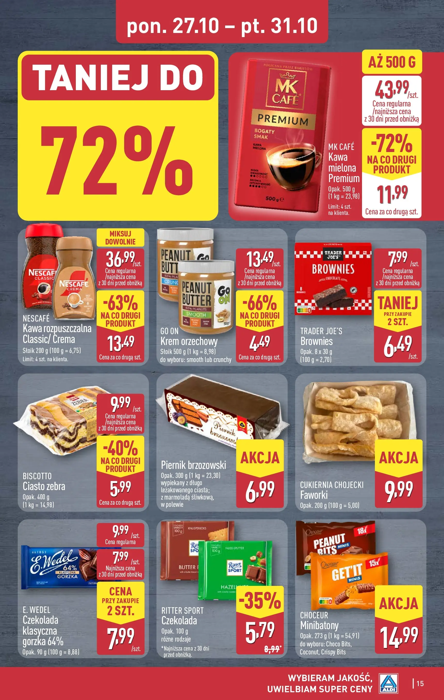 Aldi Gazetka od 27.10.2025 - Ulotka PDF, promocje | Strona: 15 | Produkty: Ciasto, Nescafe, Kawa rozpuszczalna, Czekolada