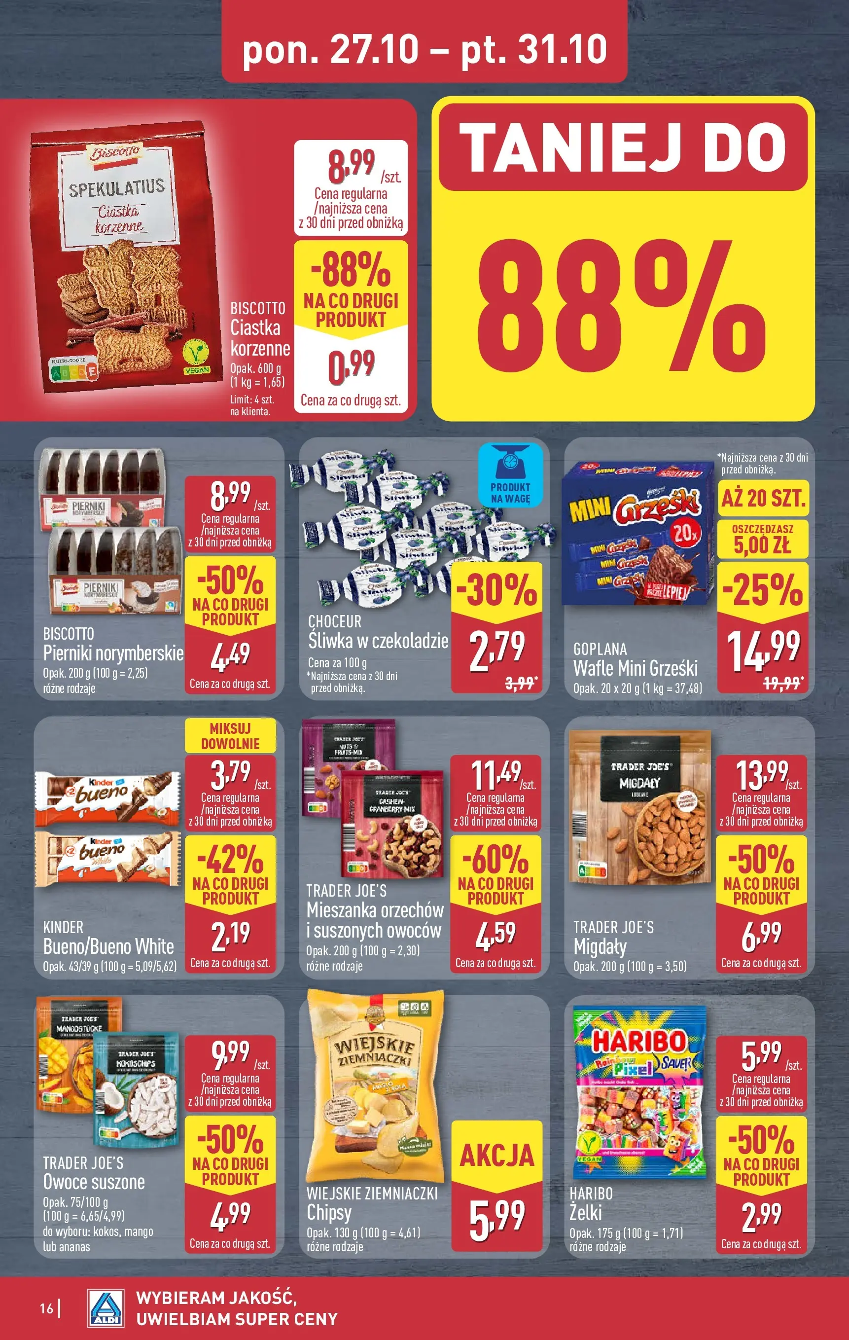 Aldi Gazetka od 27.10.2025 - Ulotka PDF, promocje | Strona: 16 | Produkty: Wafle, Ziemniaczki, Ciastka, Owoce