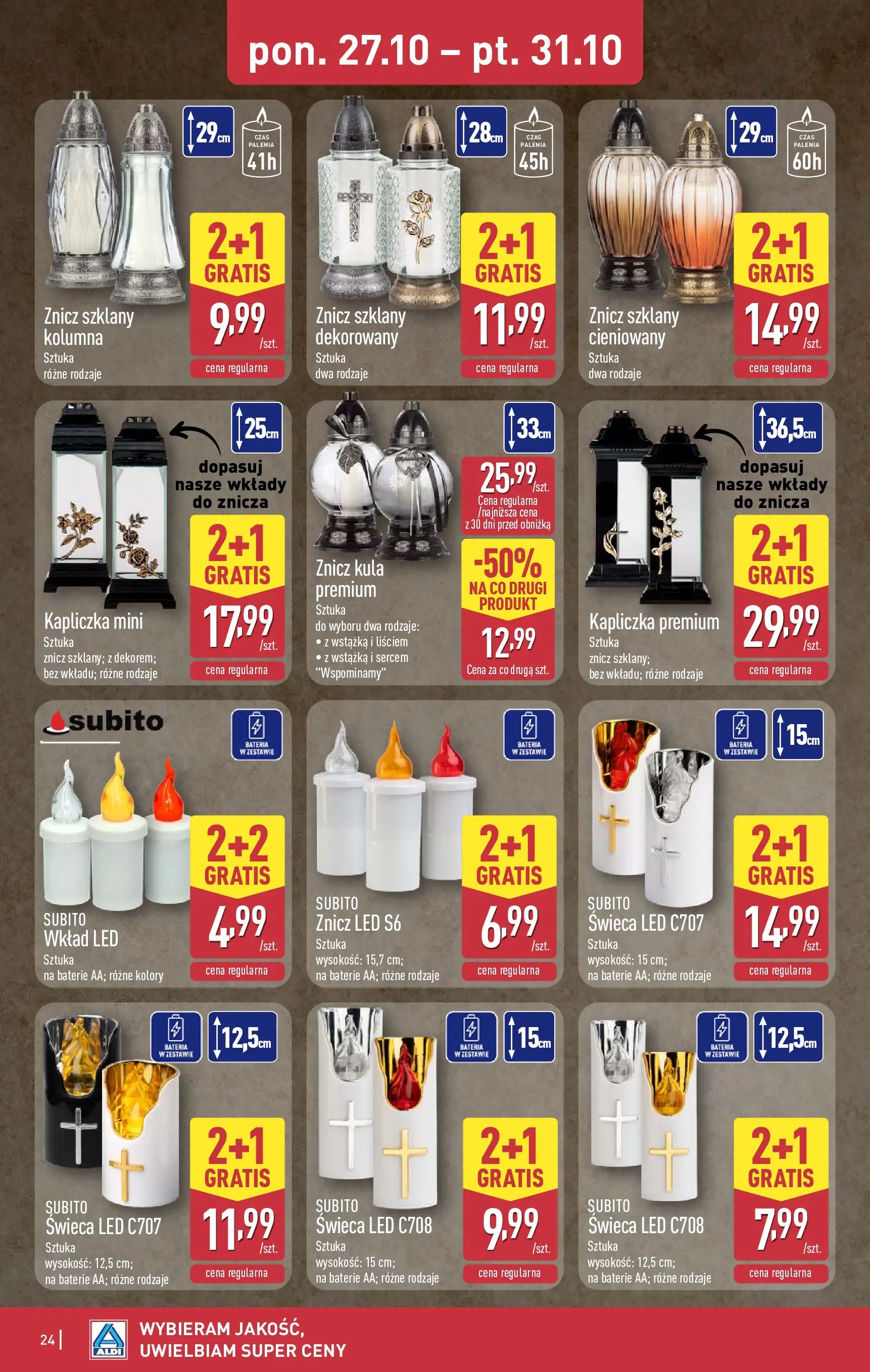 Aldi Gazetka od 27.10.2025 - Ulotka PDF, promocje | Strona: 24 | Produkty: Znicz LED, Baterie, Bateria