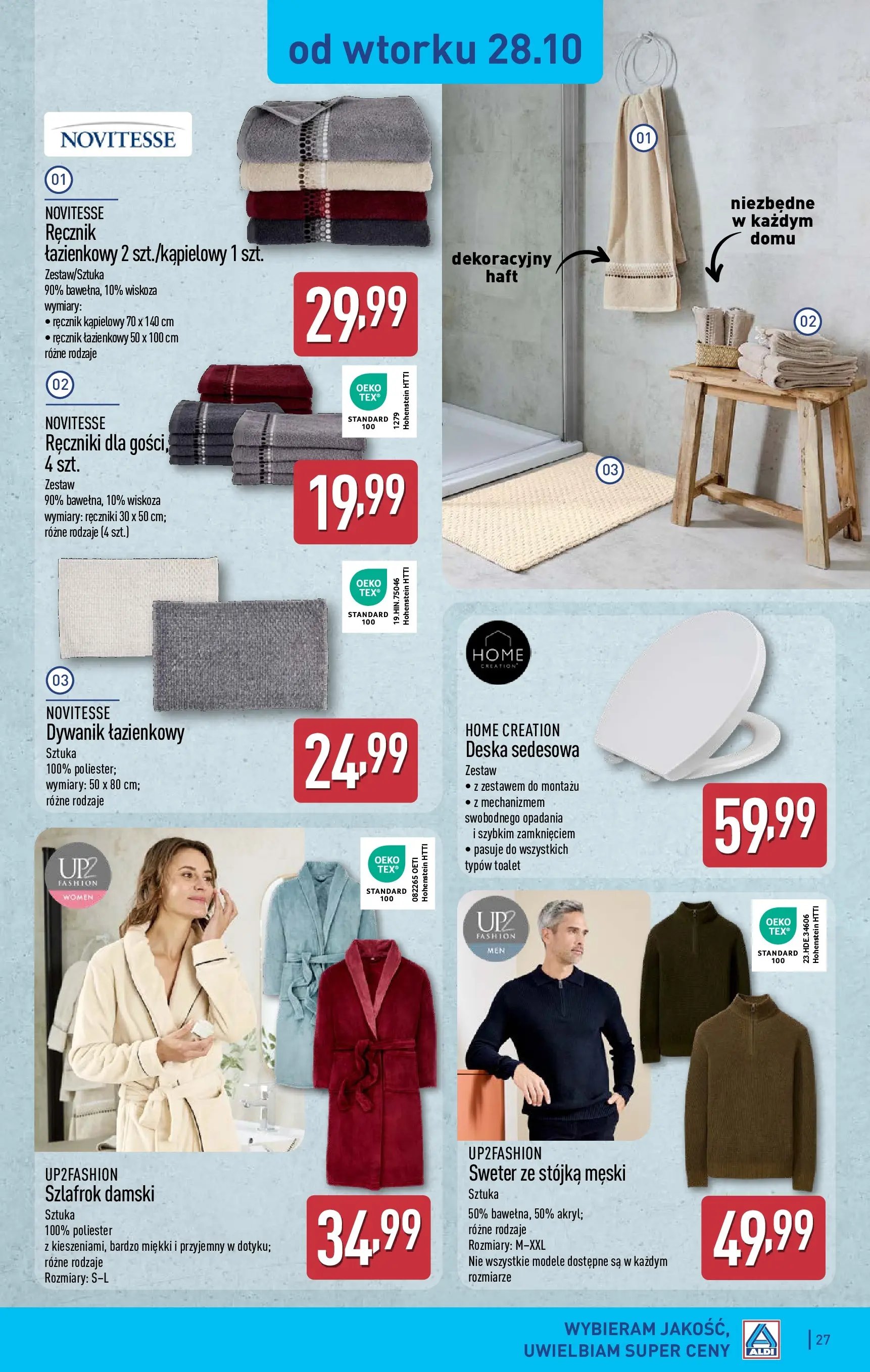 Aldi Gazetka od 27.10.2025 - Ulotka PDF, promocje | Strona: 27 | Produkty: Sweter, Szlafrok, Dywanik łazienkowy