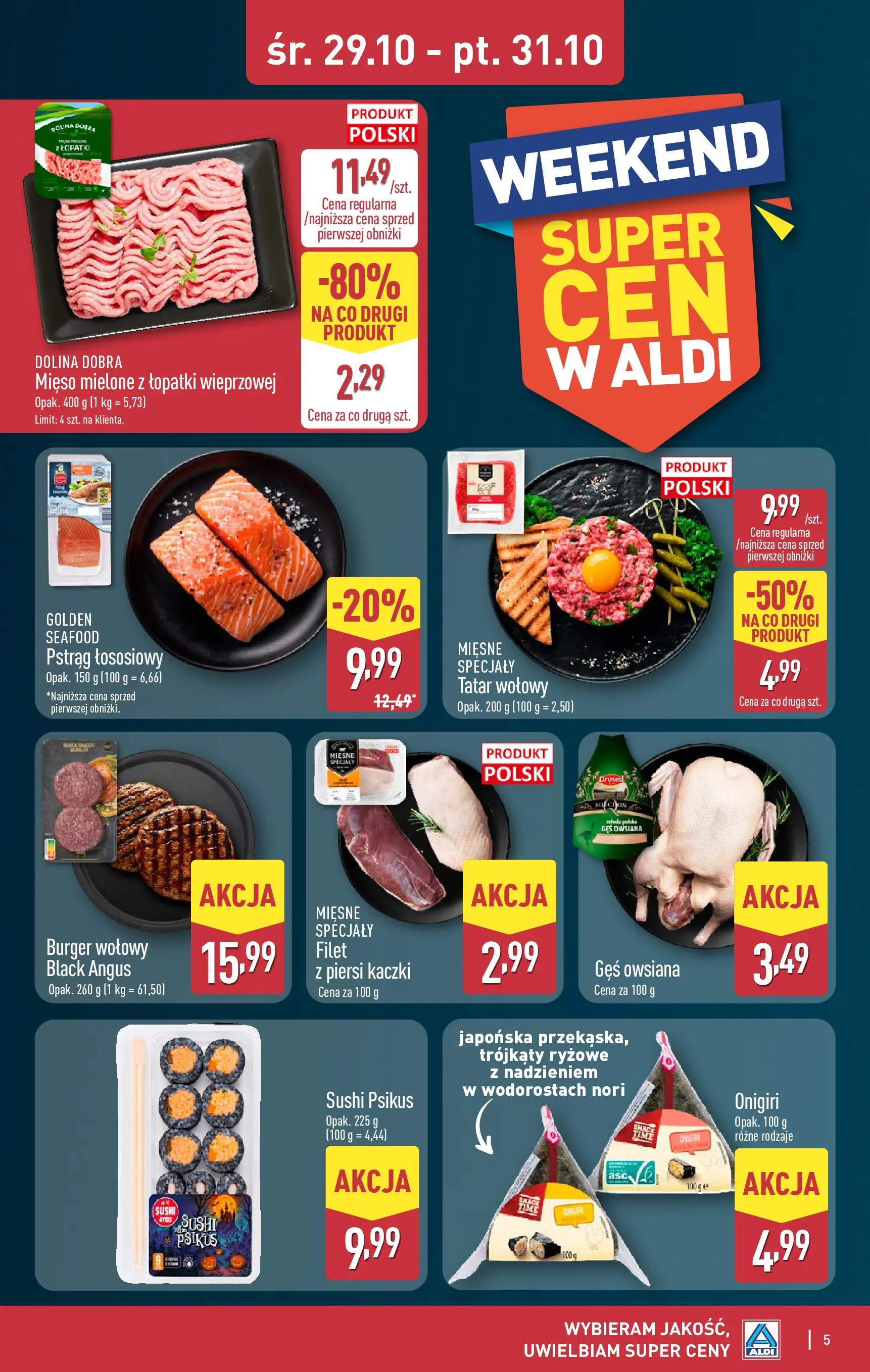 Aldi Gazetka - Okazje na weekend od 29.10.2025 - Ulotka PDF, promocje | Strona: 5 | Produkty: Burger wołowy, Gęś, Mięso mielone, Owsiana