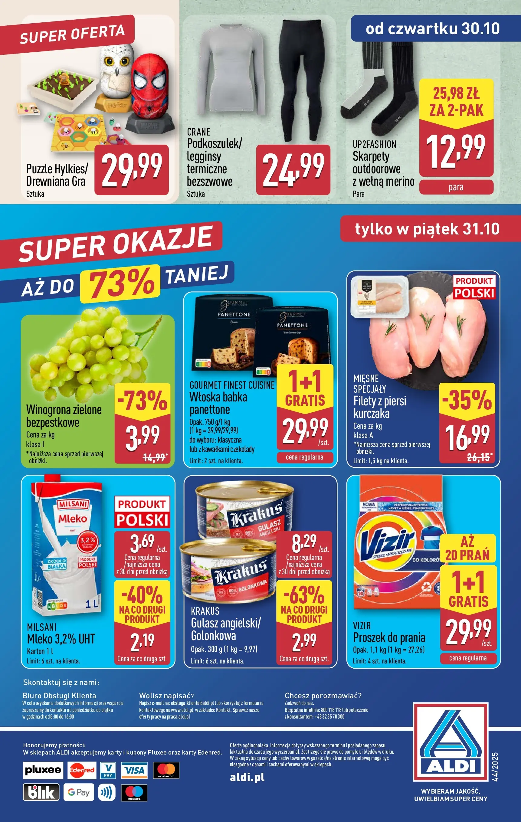 Aldi Gazetka - Okazje na weekend od 29.10.2025 - Ulotka PDF, promocje | Strona: 10 | Produkty: Winogrona, Skarpety, Piersi, Gulasz