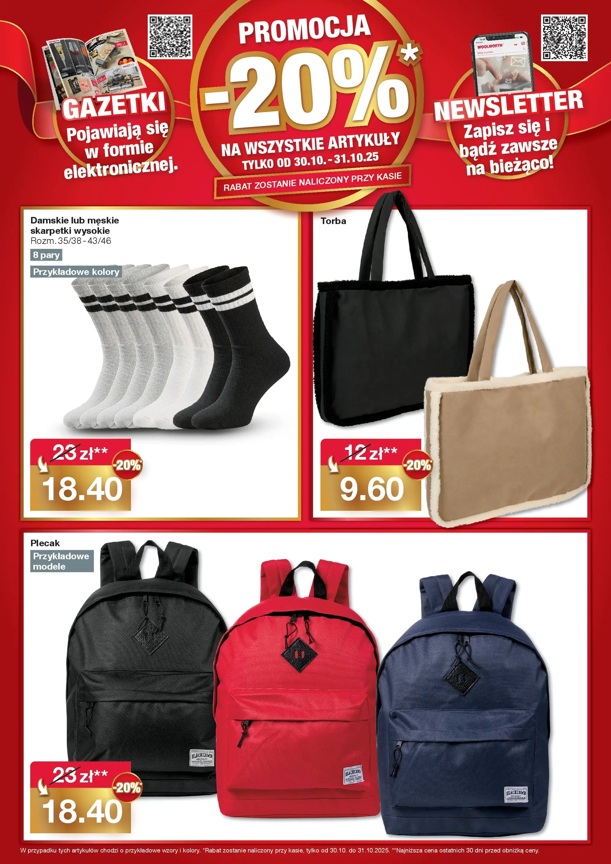 Woolworth Gazetka - Już w Cieszyn od (30.10.2025 - 31.10.2025) | Strona: 3 | Produkty: Plecak, Skarpetki, Torba