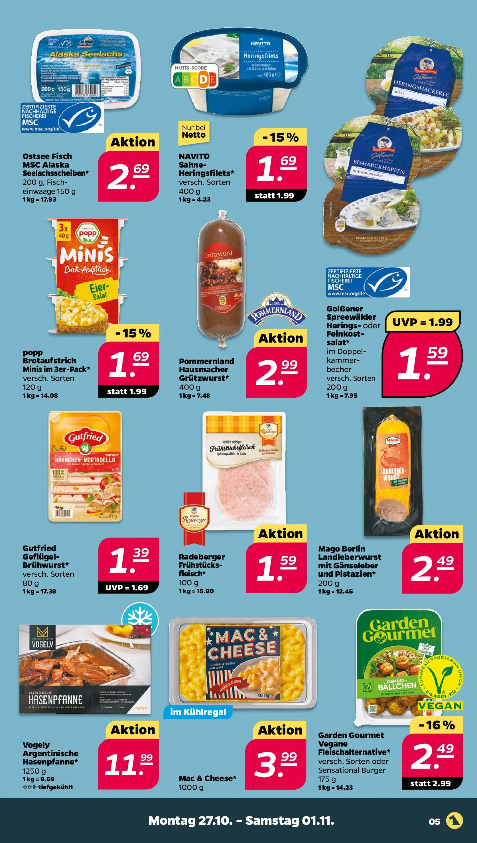 Netto - Netto APS : Wochenangebote ab 26.10.2025 → Angebote nächste Woche | Seite: 5 | Produkte: Fisch, Brot, Sahne, Salat