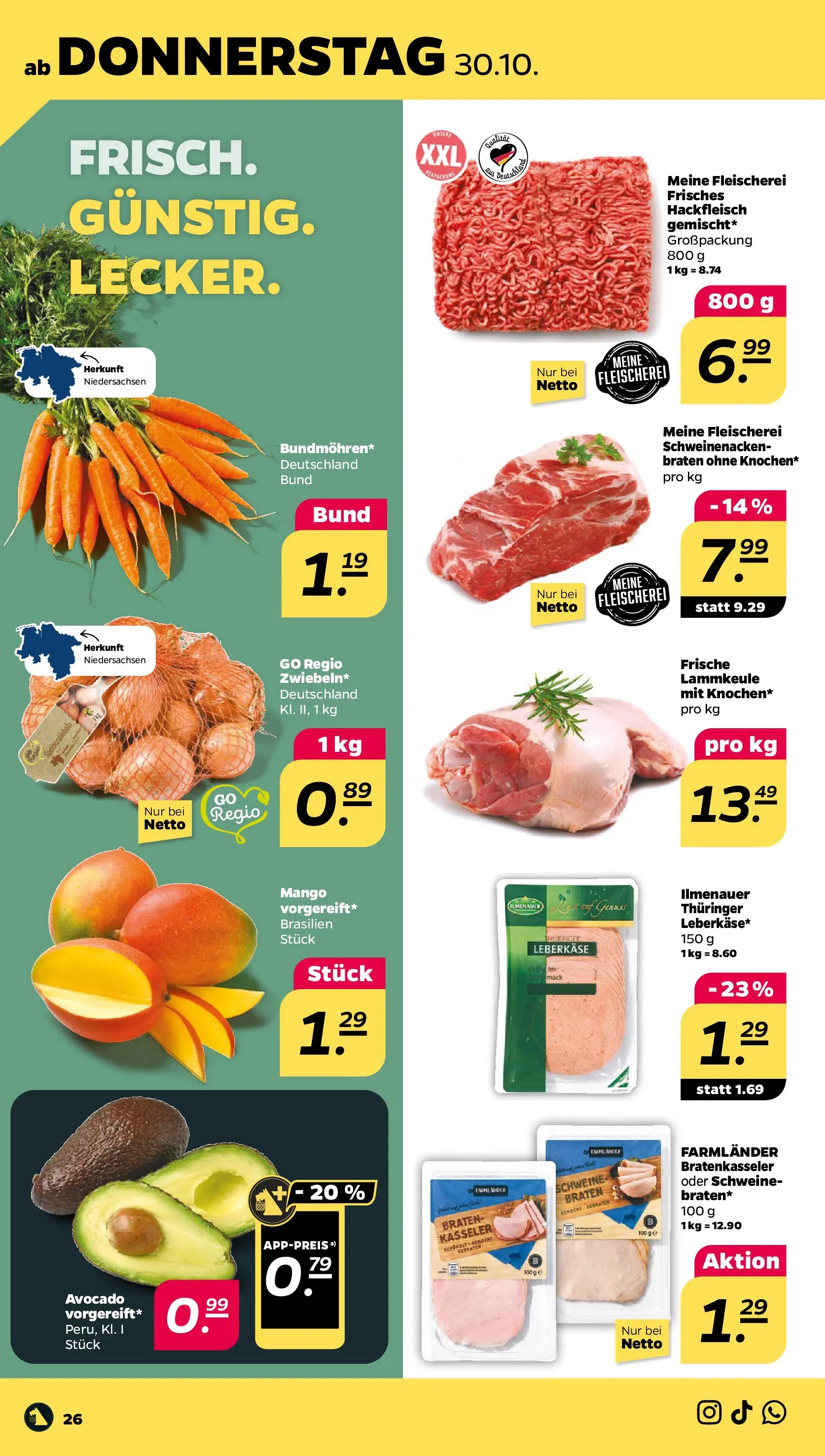 Netto - Netto APS : Wochenangebote ab 26.10.2025 → Angebote nächste Woche | Seite: 28 | Produkte: Avocado, Mango, Hackfleisch, Leberkase