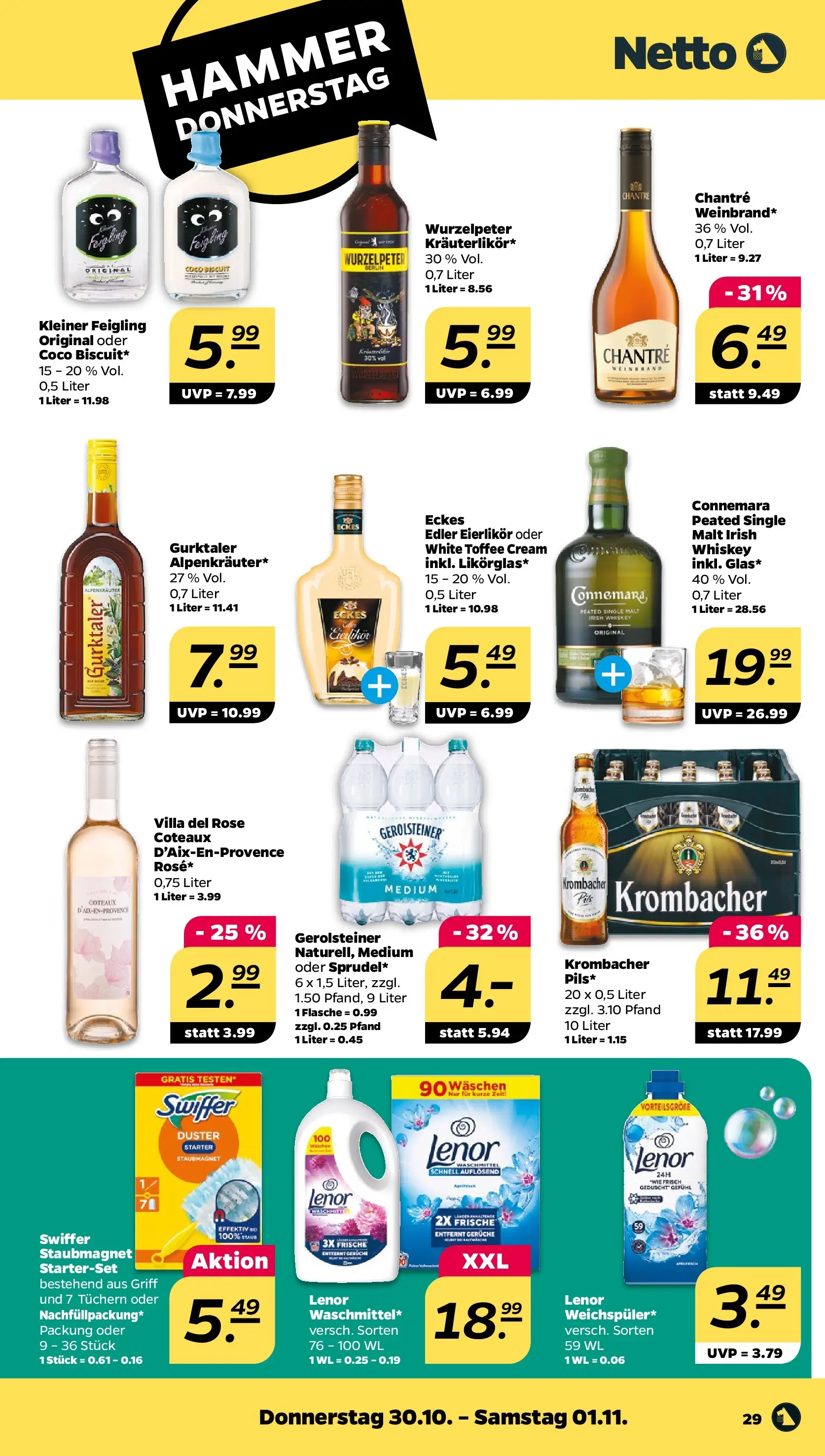 Netto - Netto APS : Wochenangebote ab 26.10.2025 → Angebote nächste Woche | Seite: 31 | Produkte: Kleiner feigling, Krombacher, Swiffer, Whiskey