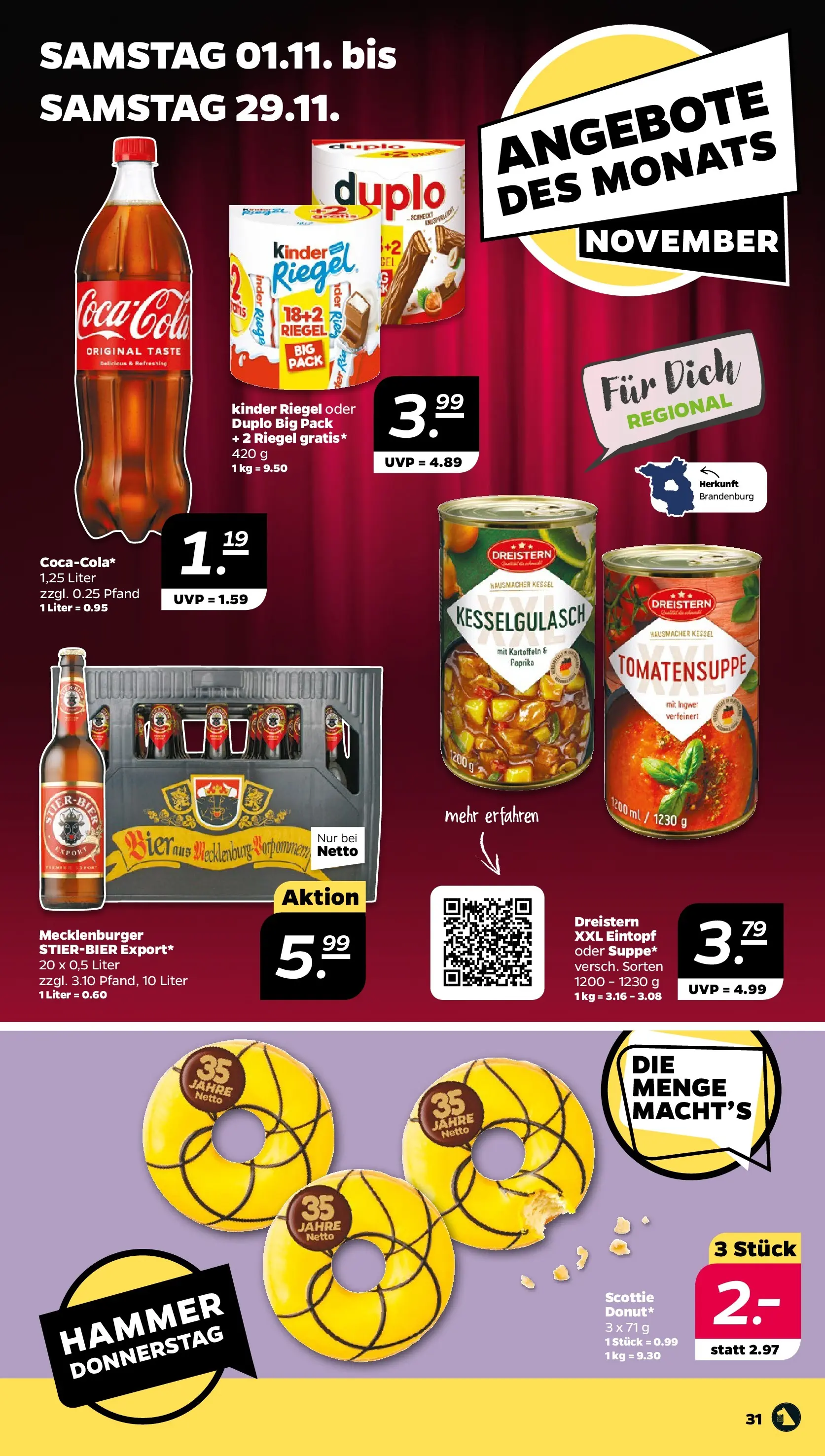 Netto - Netto APS : Wochenangebote ab 26.10.2025 → Angebote nächste Woche | Seite: 33 | Produkte: Bier, Kinder riegel, Kartoffeln, Paprika