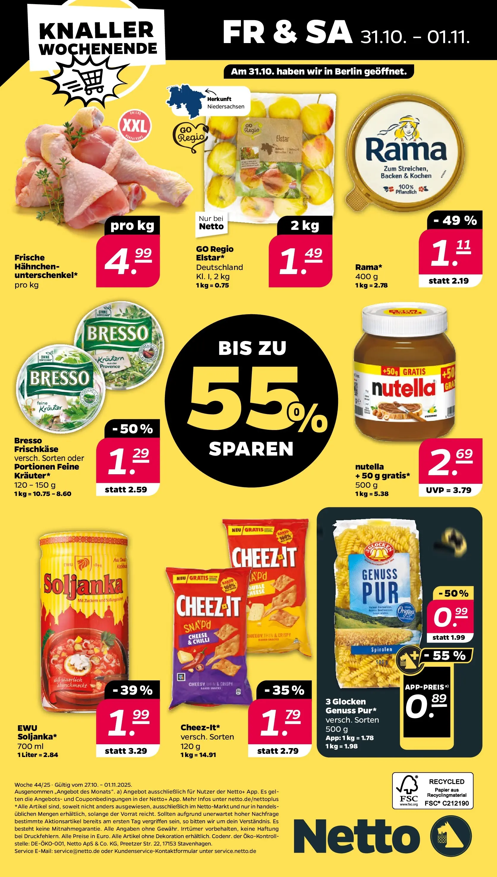 Netto - Netto APS : Wochenangebote ab 26.10.2025 → Angebote nächste Woche | Seite: 34 | Produkte: Rama, Nutella, Zucker, Frischkase