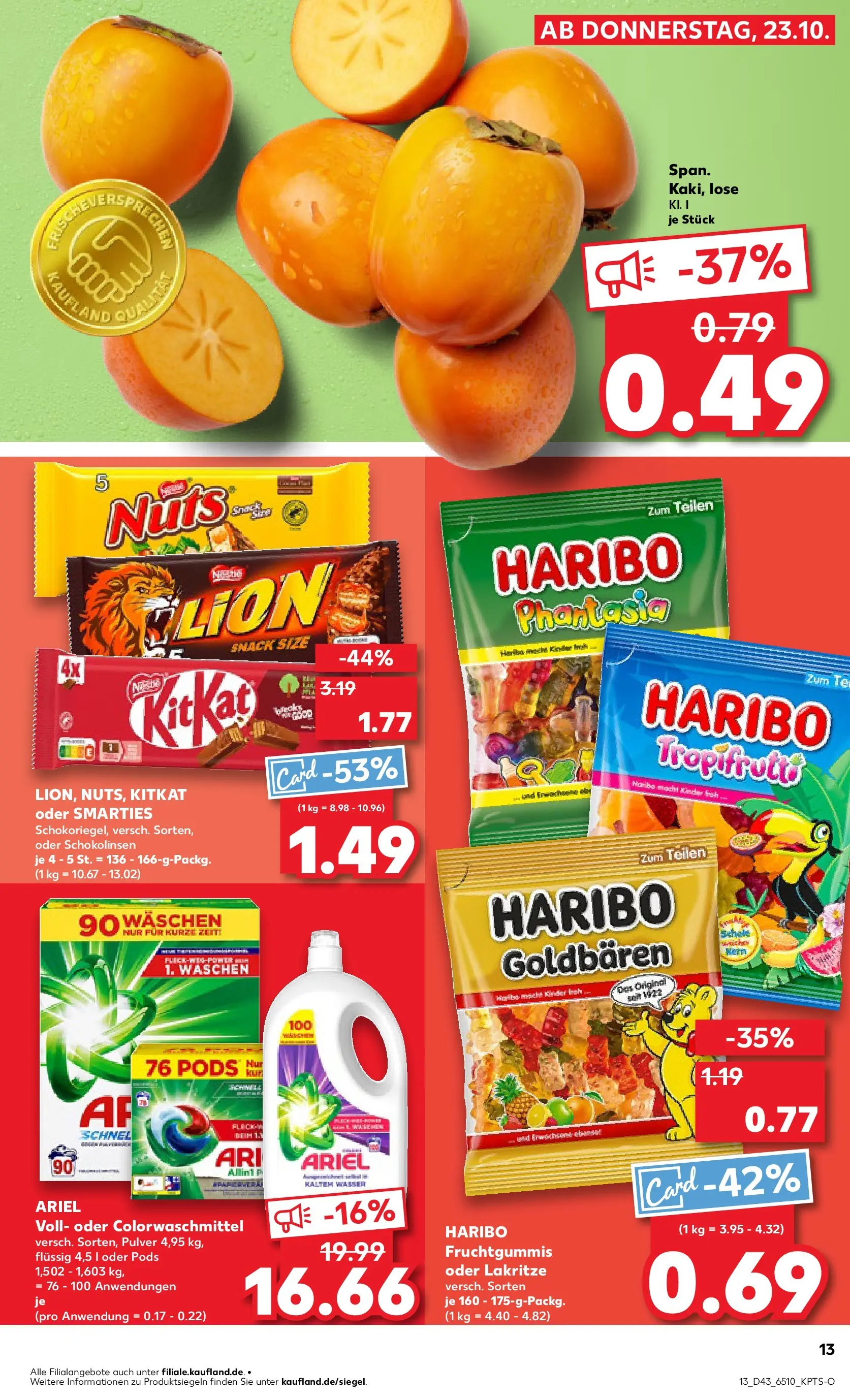 Prospekt Kaufland ab 26.10.2025 » Angebote Online zum Blättern | Seite: 13 | Produkte: Haribo, Ariel, Smarties, Wasser