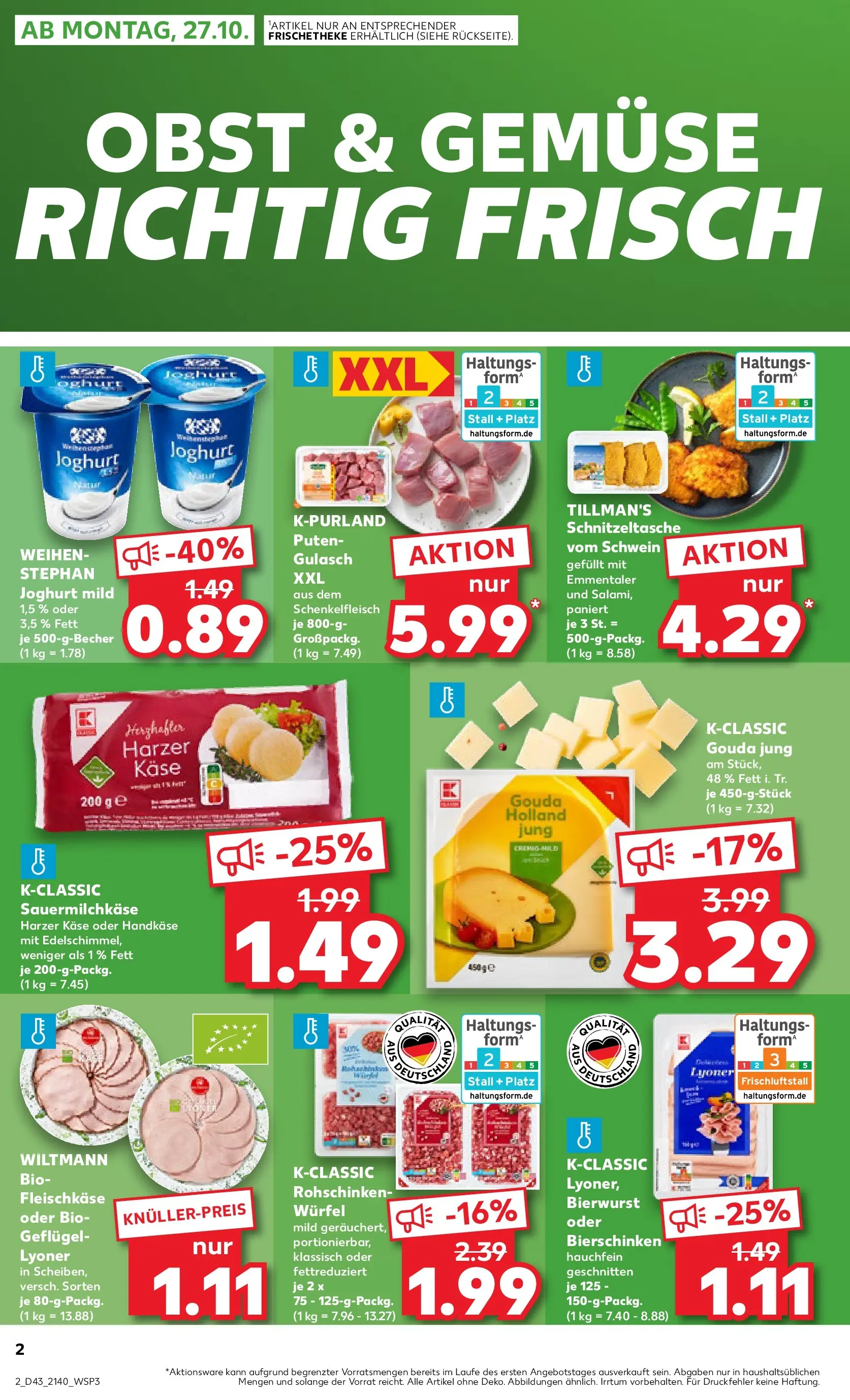 Prospekt Kaufland ab 27.10.2025 » Angebote Online zum Blättern | Seite: 2 | Produkte: Joghurt, Gouda, Gemüse, Obst