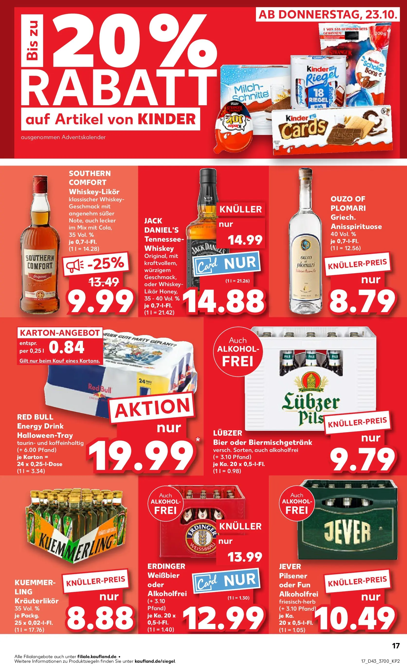 Prospekt Kaufland ab 27.10.2025 » Angebote Online zum Blättern | Seite: 17 | Produkte: Red bull, Southern comfort, Whiskey, Lubzer