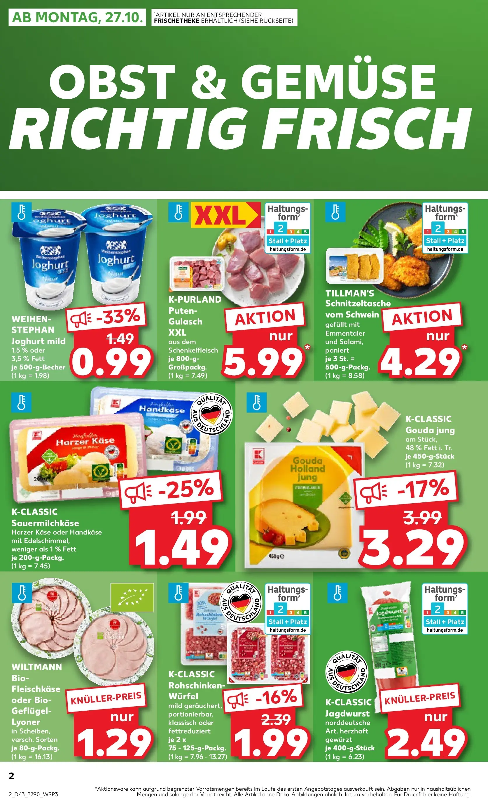 Prospekt Kaufland ab 27.10.2025 » Angebote Online zum Blättern | Seite: 2 | Produkte: Käse, Joghurt, Gouda, Obst