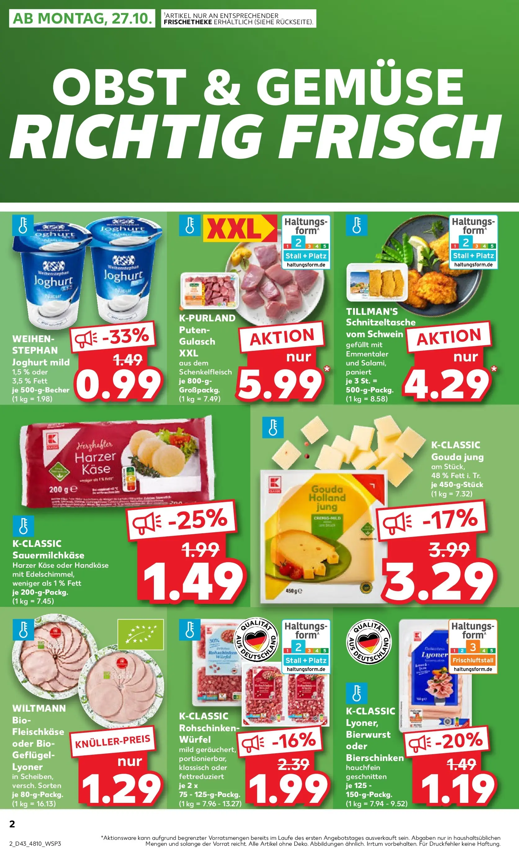 Prospekt Kaufland ab 27.10.2025 » Angebote Online zum Blättern | Seite: 2 | Produkte: Käse, Gouda, Gemüse, Gulasch