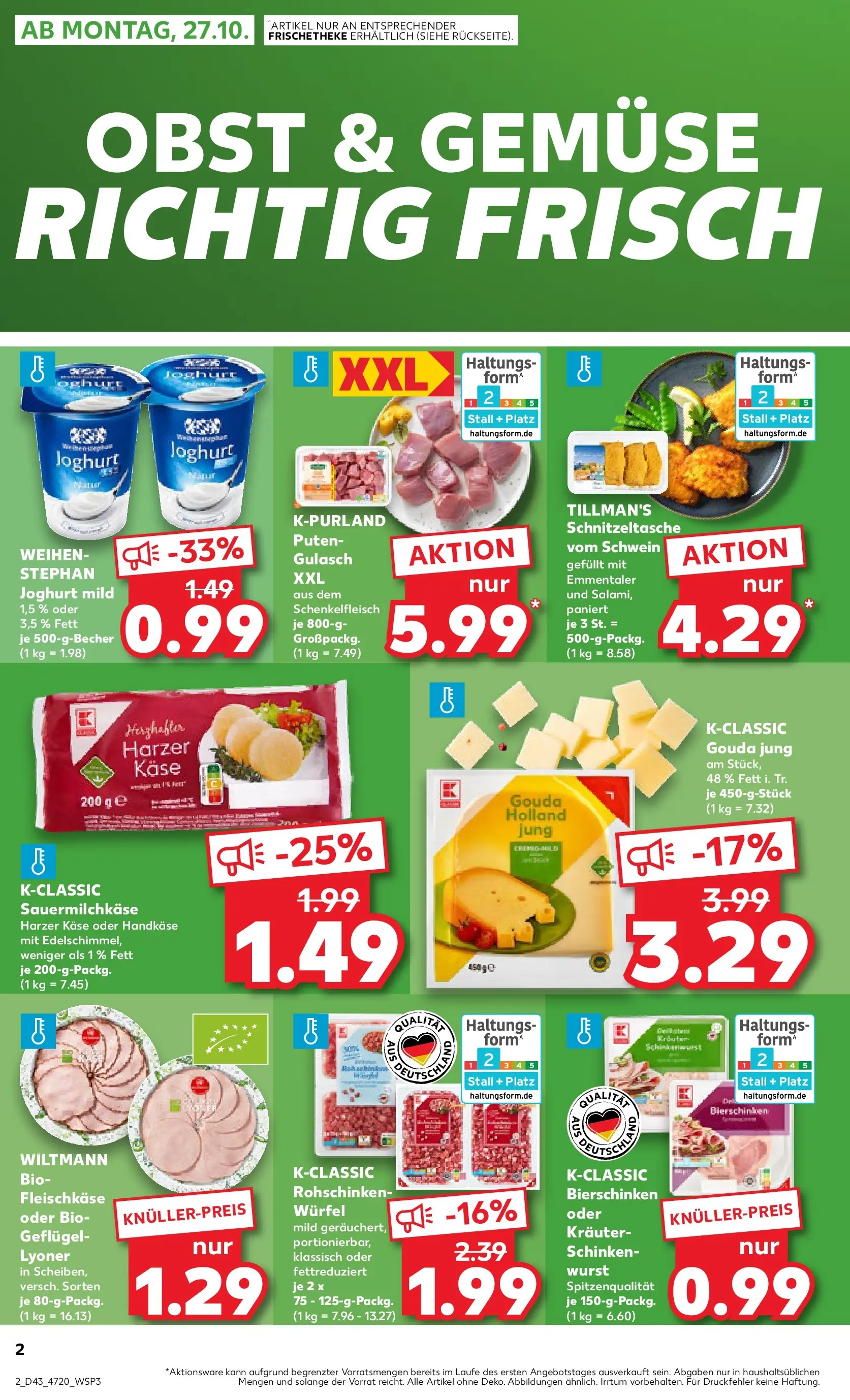 Prospekt Kaufland ab 27.10.2025 » Angebote Online zum Blättern | Seite: 2 | Produkte: Joghurt, Gouda, Obst, Schinken