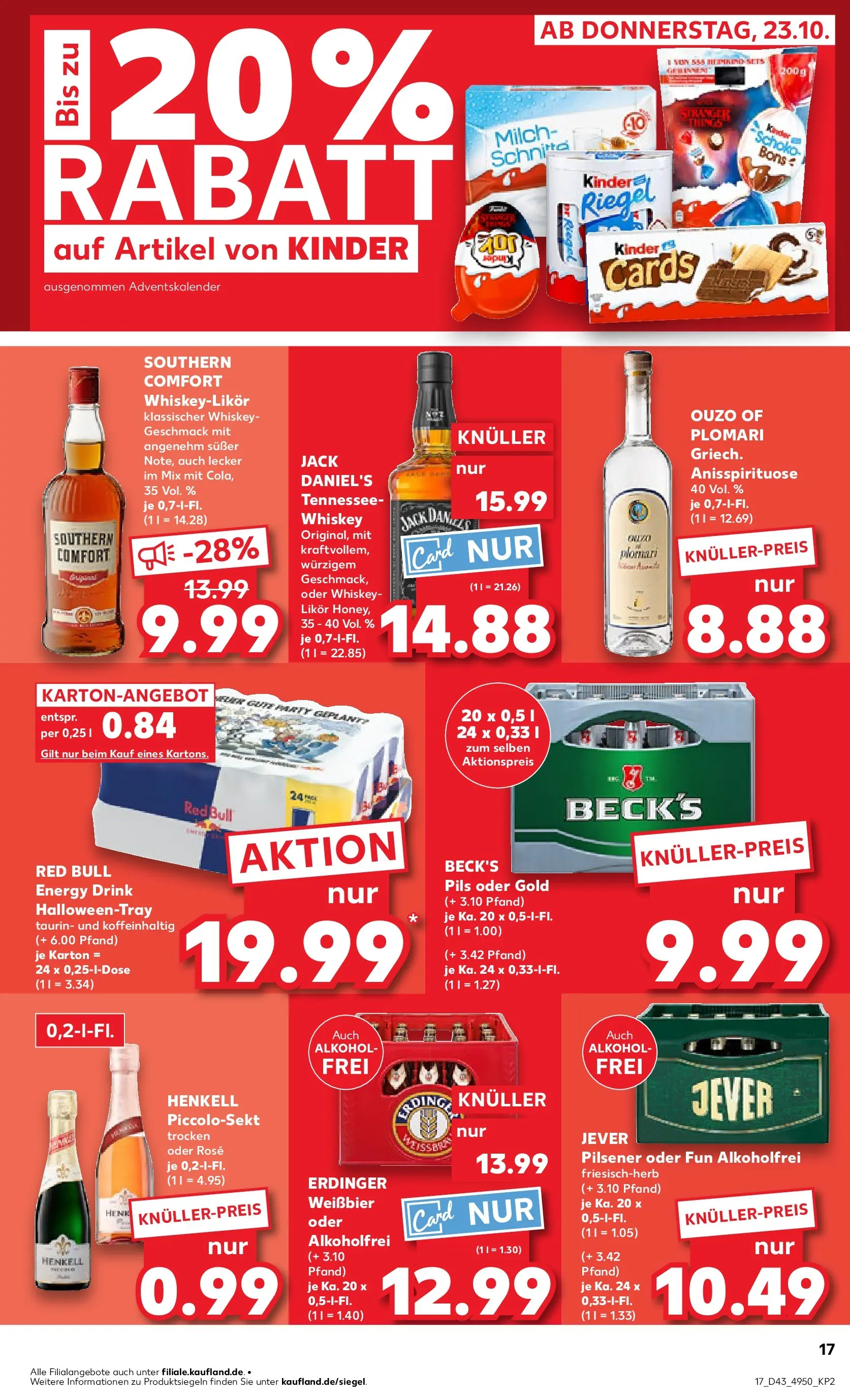 Prospekt Kaufland ab 27.10.2025 » Angebote Online zum Blättern | Seite: 17 | Produkte: Ouzo, Likör, Kinder riegel, Whiskey