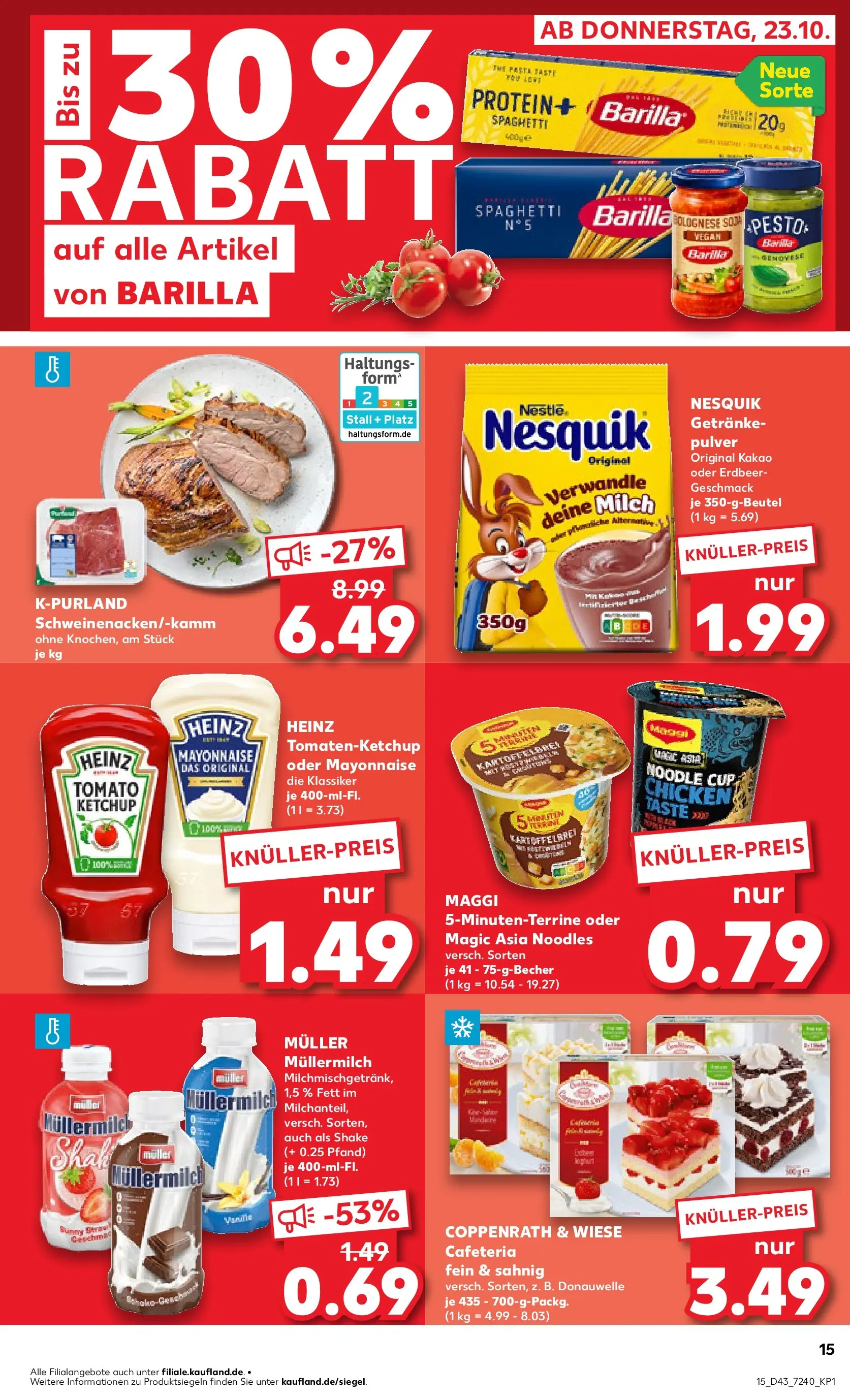 Prospekt Kaufland ab 27.10.2025 » Angebote Online zum Blättern | Seite: 15 | Produkte: Milch, Barilla, Barilla pesto, Müllermilch