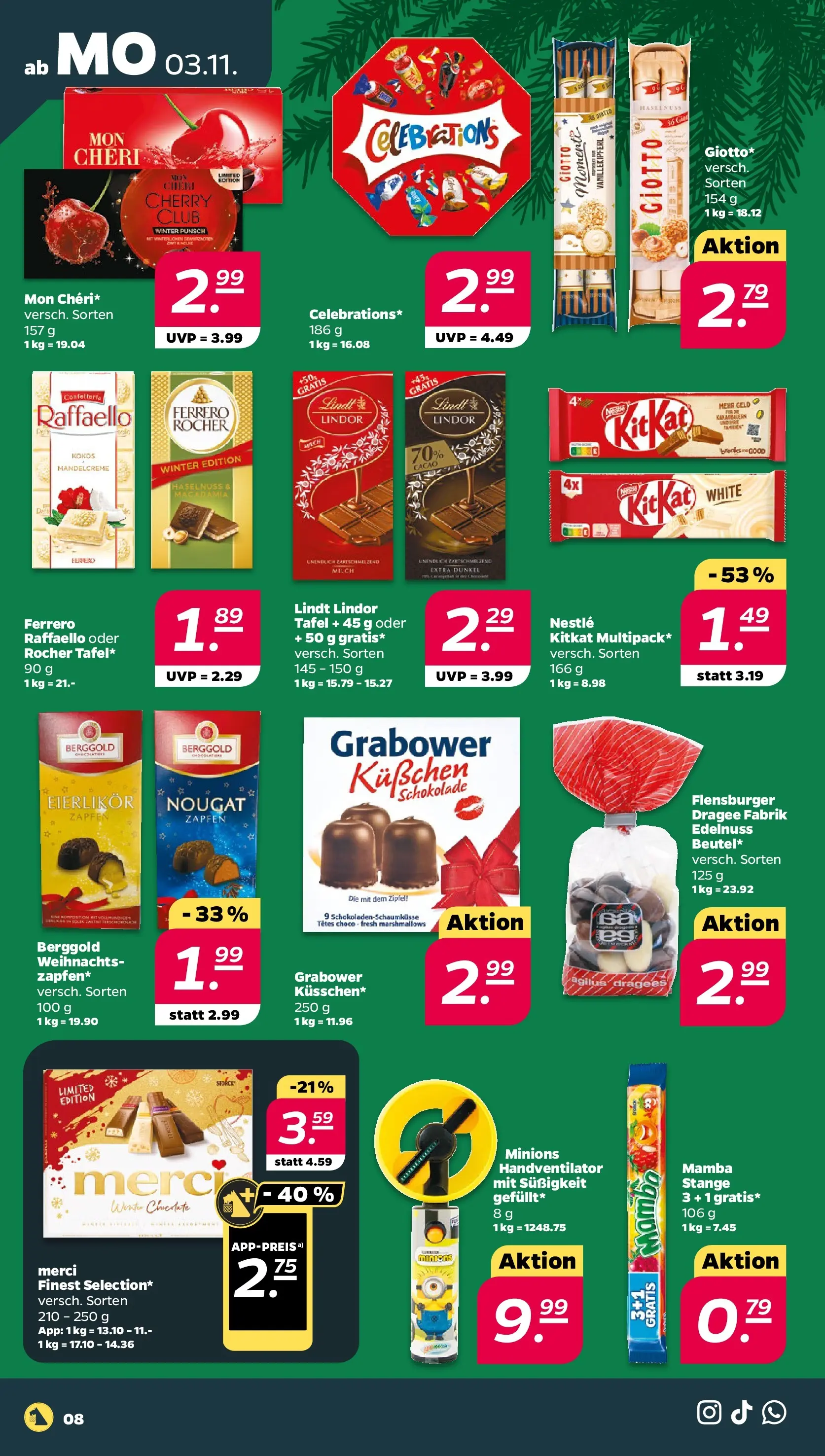 Netto Prospekt 	 ab 03.11.2025 → Angebote nächste Woche | Seite: 8 | Produkte: Raffaello, Milch, Celebrations, Flensburger