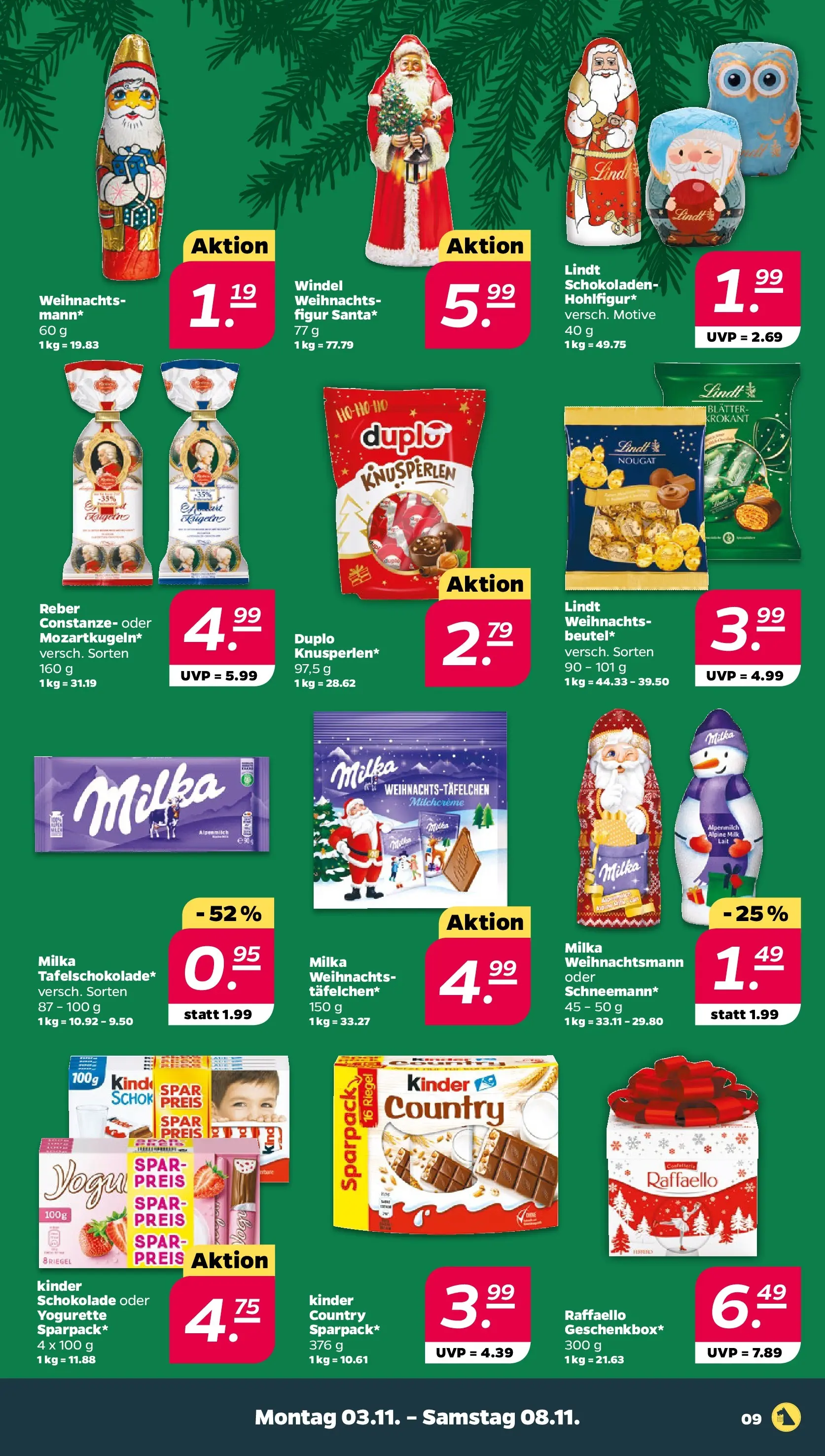 Netto Prospekt 	 ab 03.11.2025 → Angebote nächste Woche | Seite: 9 | Produkte: Raffaello, Kinder schokolade, Yogurette, Lindt