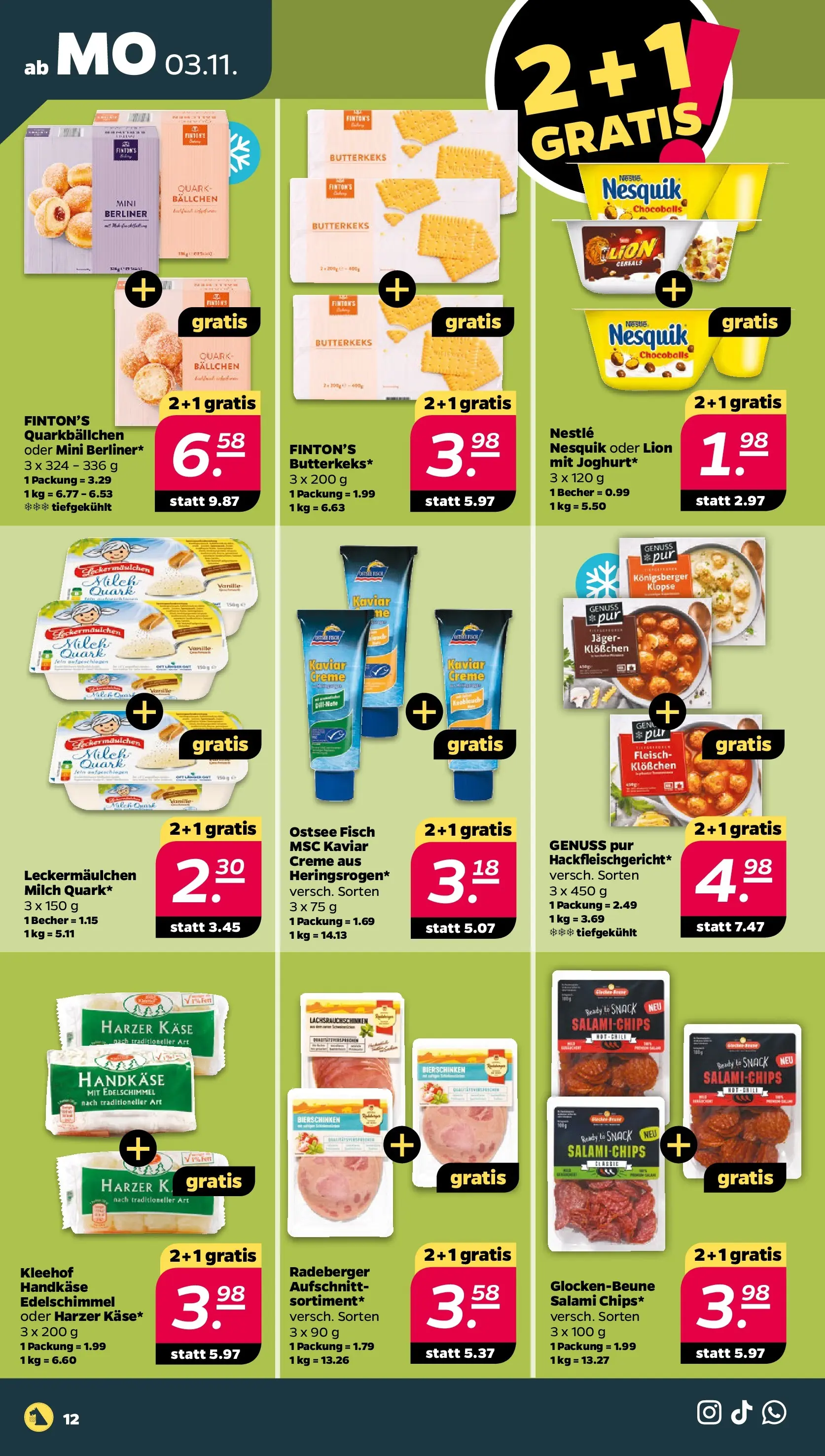 Netto Prospekt 	 ab 03.11.2025 → Angebote nächste Woche | Seite: 12 | Produkte: Nesquik, Quark, Milch, Fisch