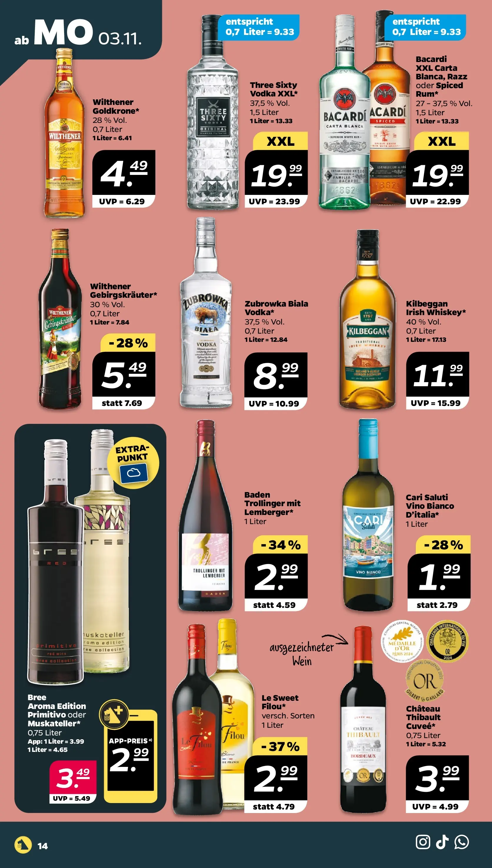 Netto Prospekt 	 ab 03.11.2025 → Angebote nächste Woche | Seite: 14 | Produkte: Wilthener, Bree, Wein, Vodka