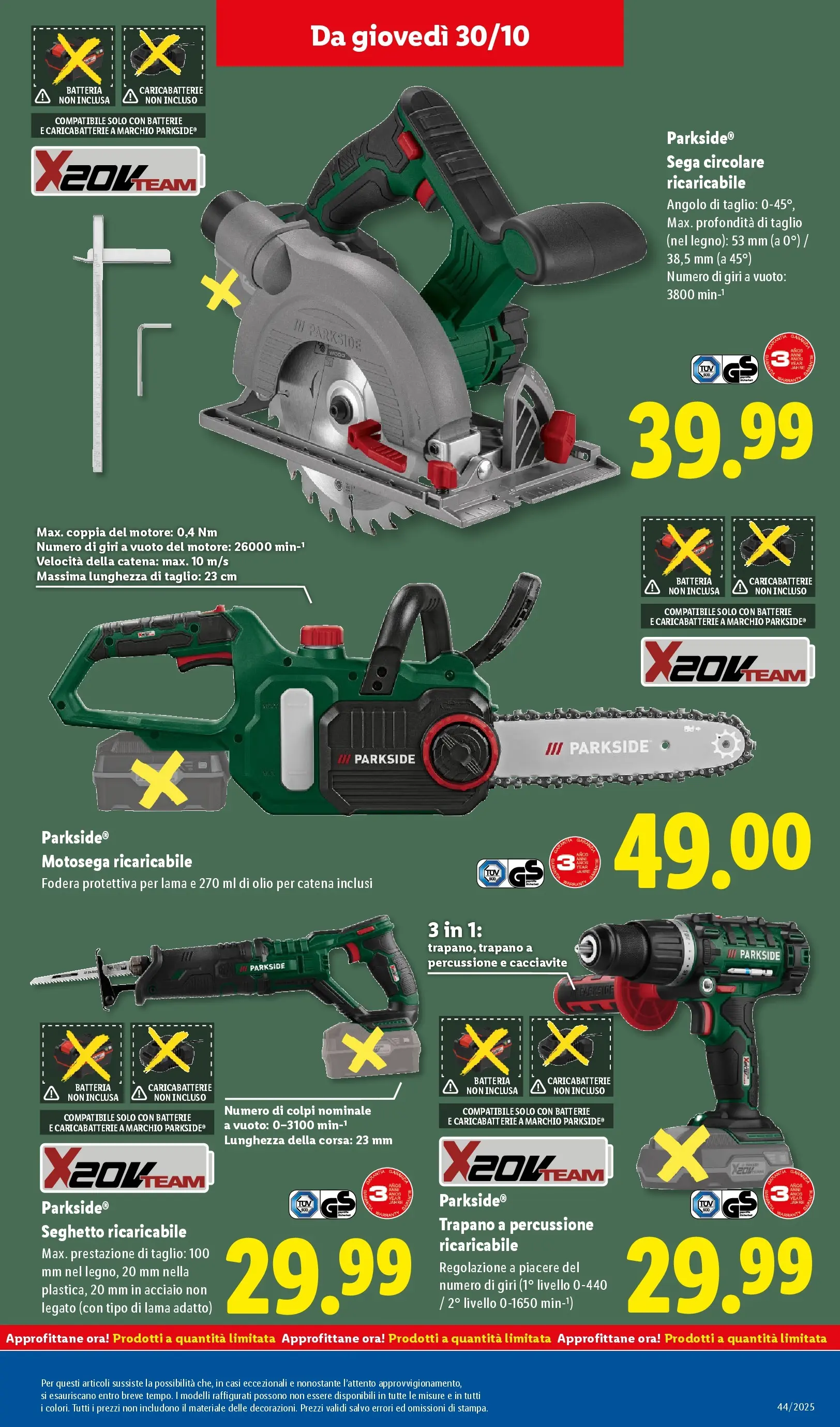 LIDL volantino della prossima settimana dal ﻿26/10/2025﻿ 📣 | Pagina: 45 | Prodotti: Motosega, Sega, Batterie, Caricabatterie