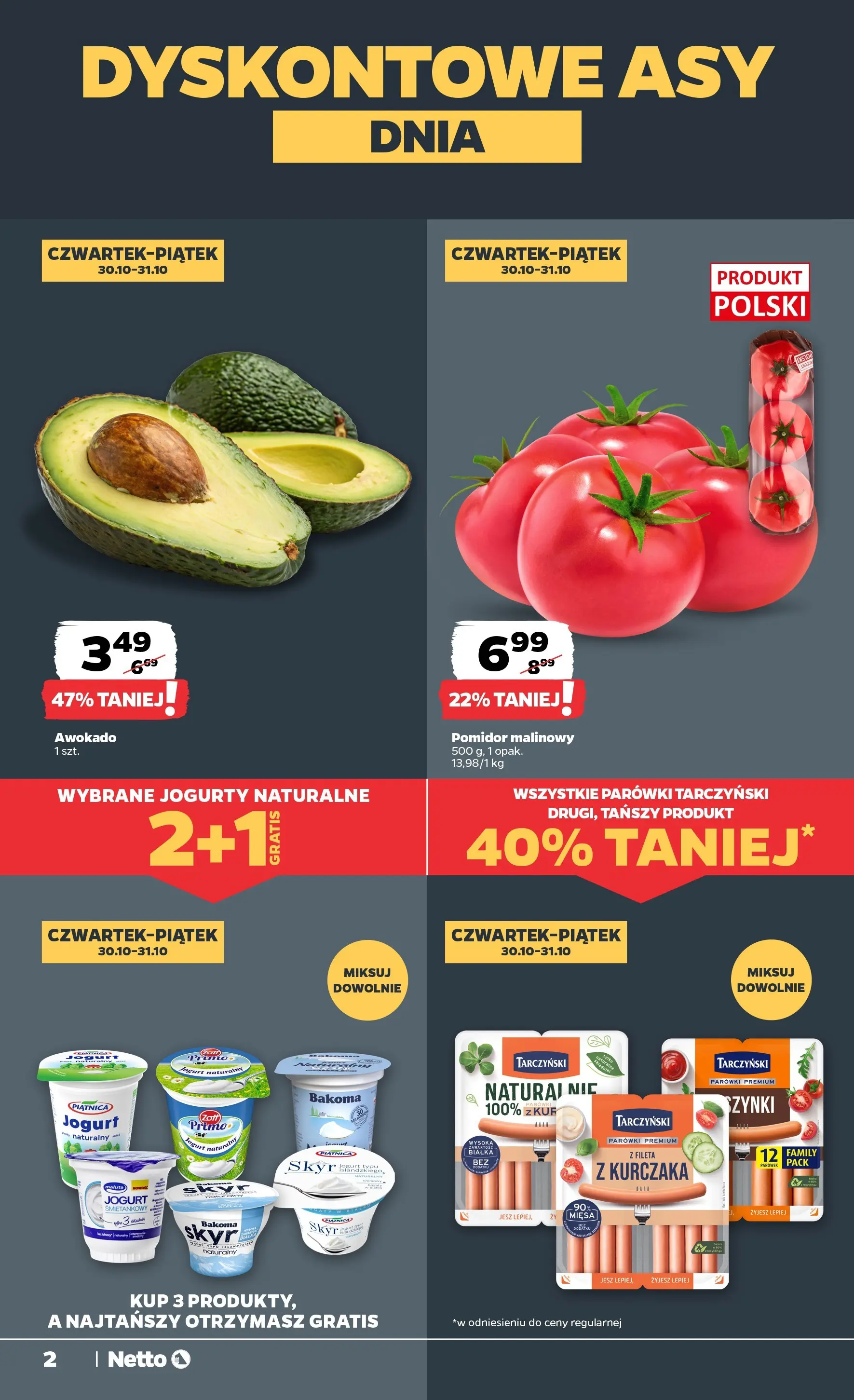 Netto gazetka - Spożywcza od 30.10.2025 - Aktualne promocje | Strona: 2 | Produkty: Jogurt naturalny, Parówki tarczyński, Awokado, Skyr