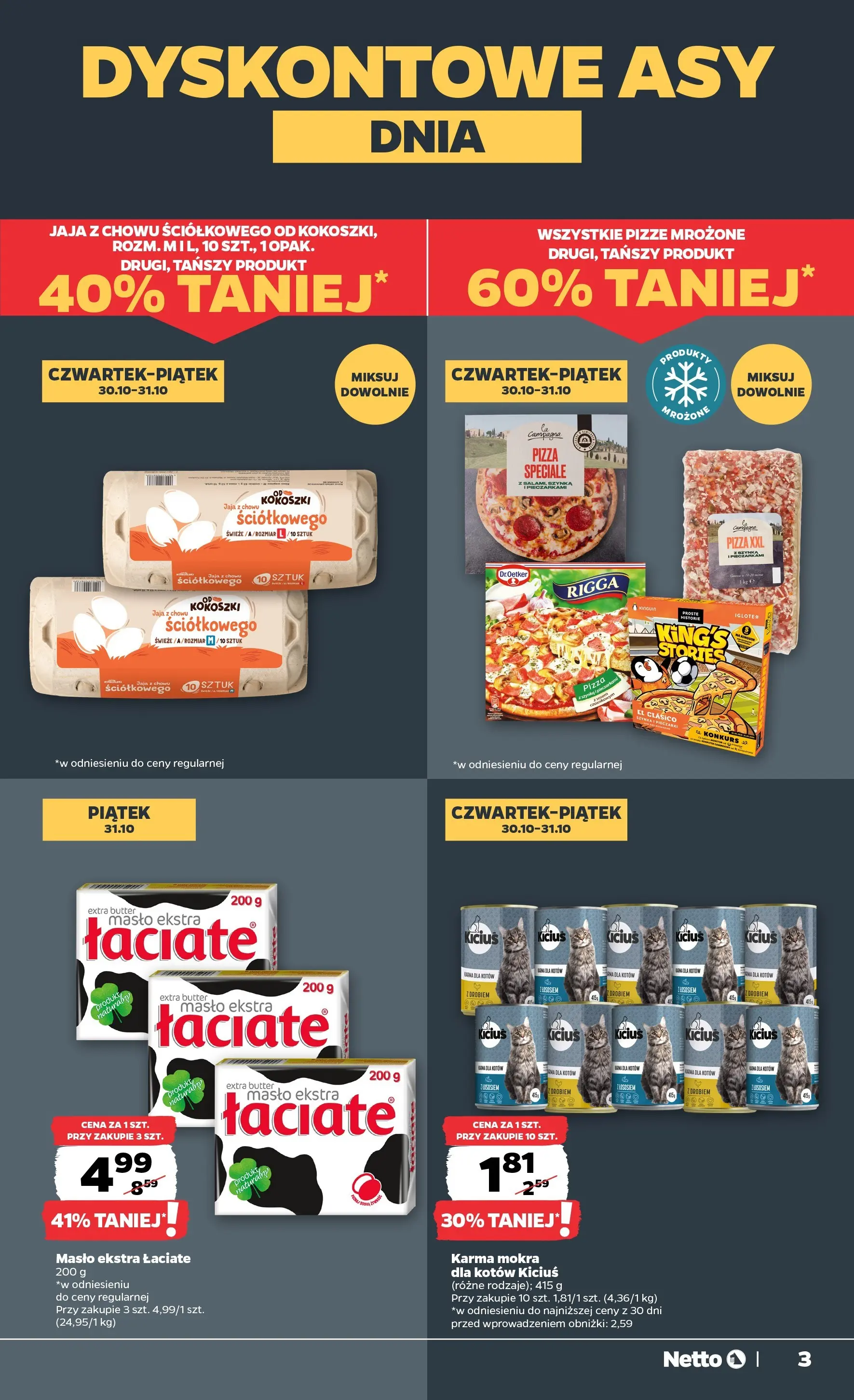 Netto gazetka - Spożywcza od 30.10.2025 - Aktualne promocje | Strona: 3 | Produkty: Pieczarki, Karma dla kotów, Masło, Jaja