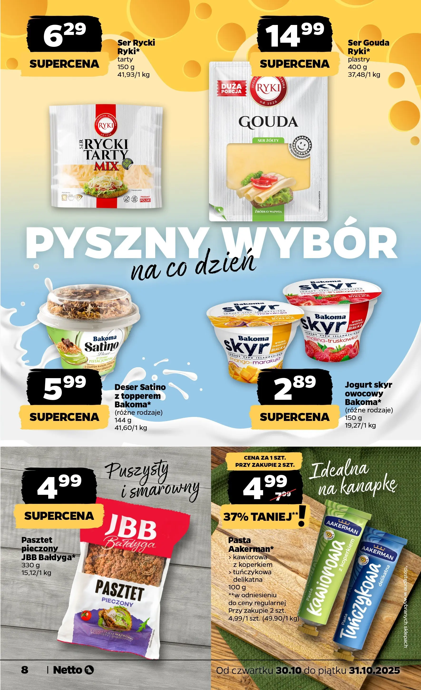 Netto gazetka - Spożywcza od 30.10.2025 - Aktualne promocje | Strona: 8 | Produkty: Ser żółty, Ser, Jogurt, Skyr