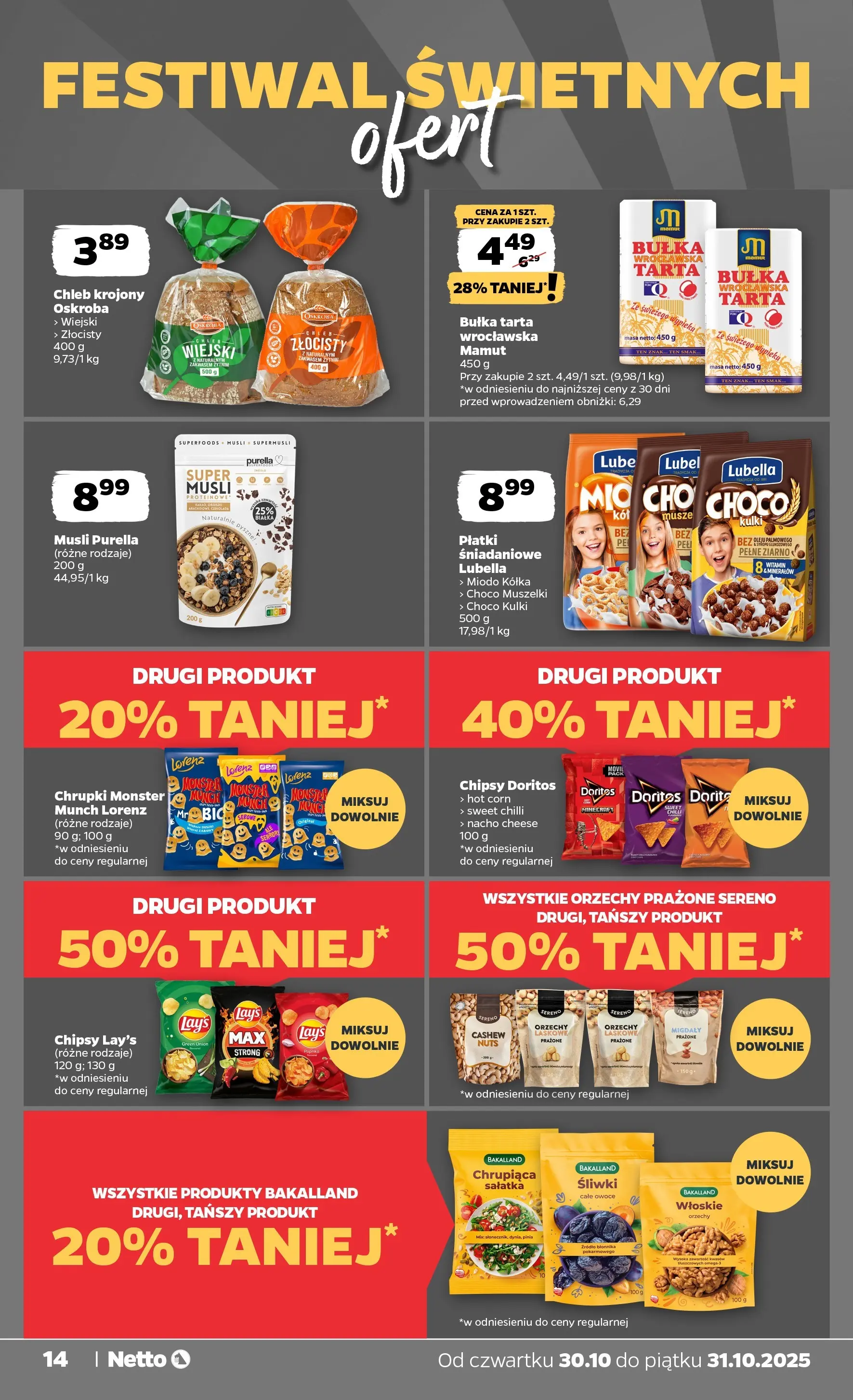 Netto gazetka - Spożywcza od 30.10.2025 - Aktualne promocje | Strona: 14 | Produkty: Doritos, Bułka, Orzechy, Sałatka