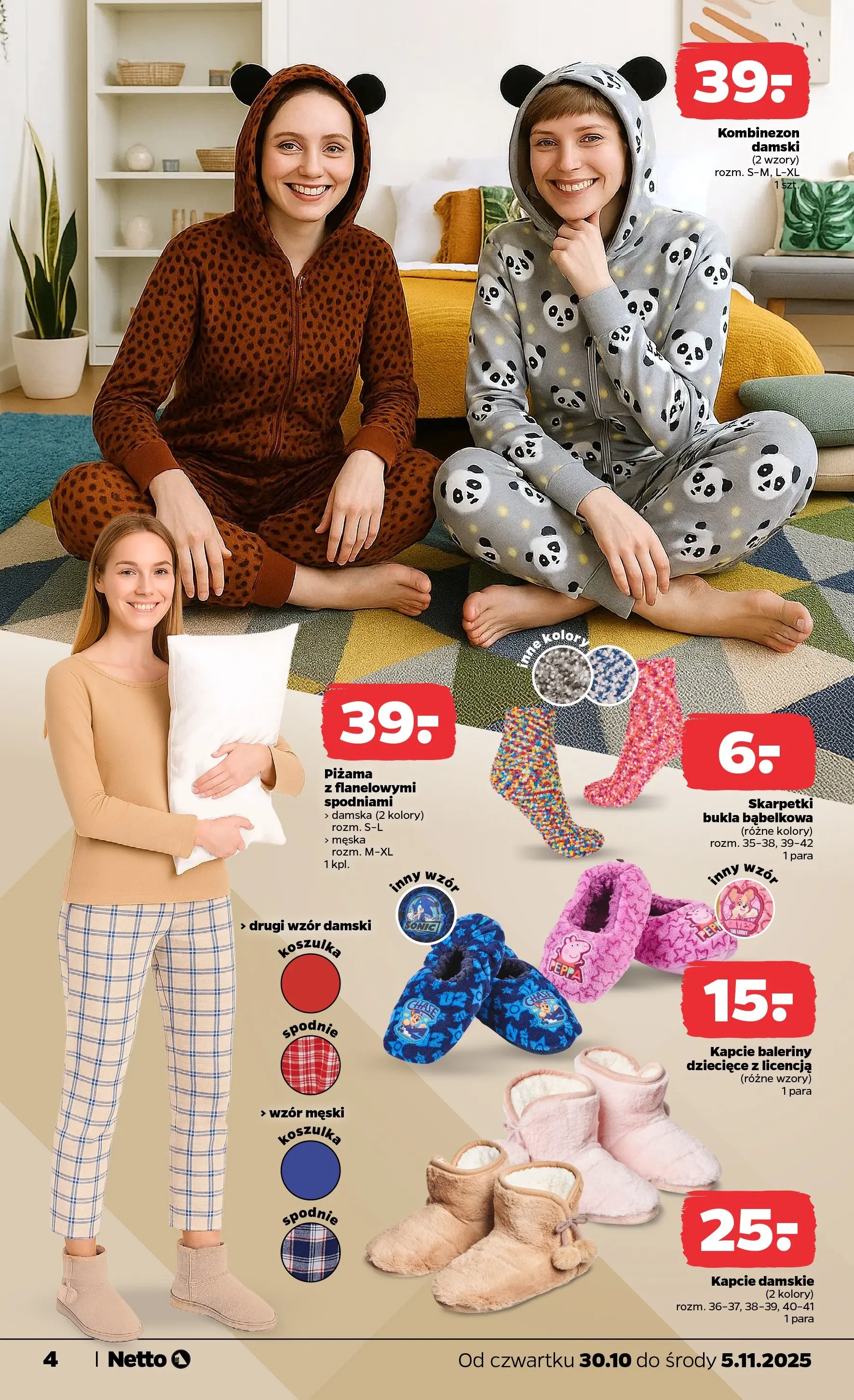 Netto gazetka - Non Food od 30.10.2025 - Aktualne promocje | Strona: 4 | Produkty: Piżama, Baleriny, Kapcie, Skarpetki