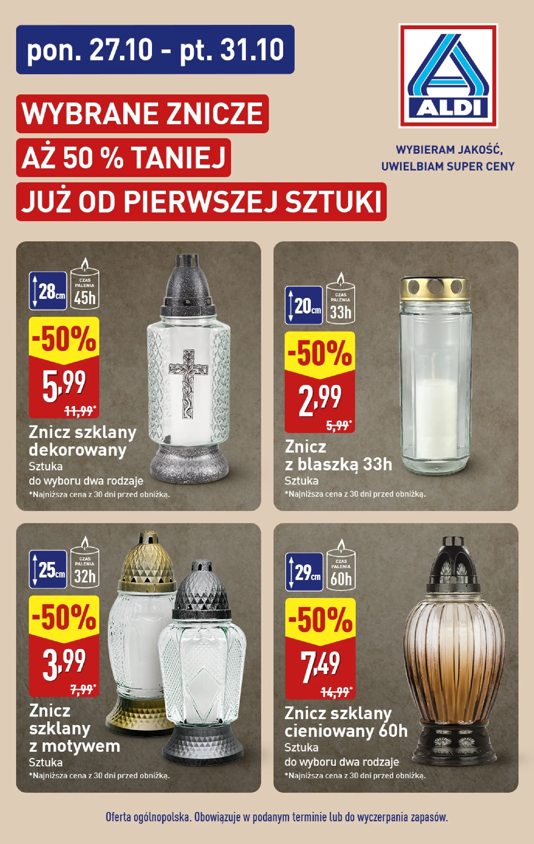 Aldi - Wybrane znicze 50% taniej w ALDI od 27.10.2025 - Ulotka PDF, promocje | Strona: 1 | Produkty: Znicze