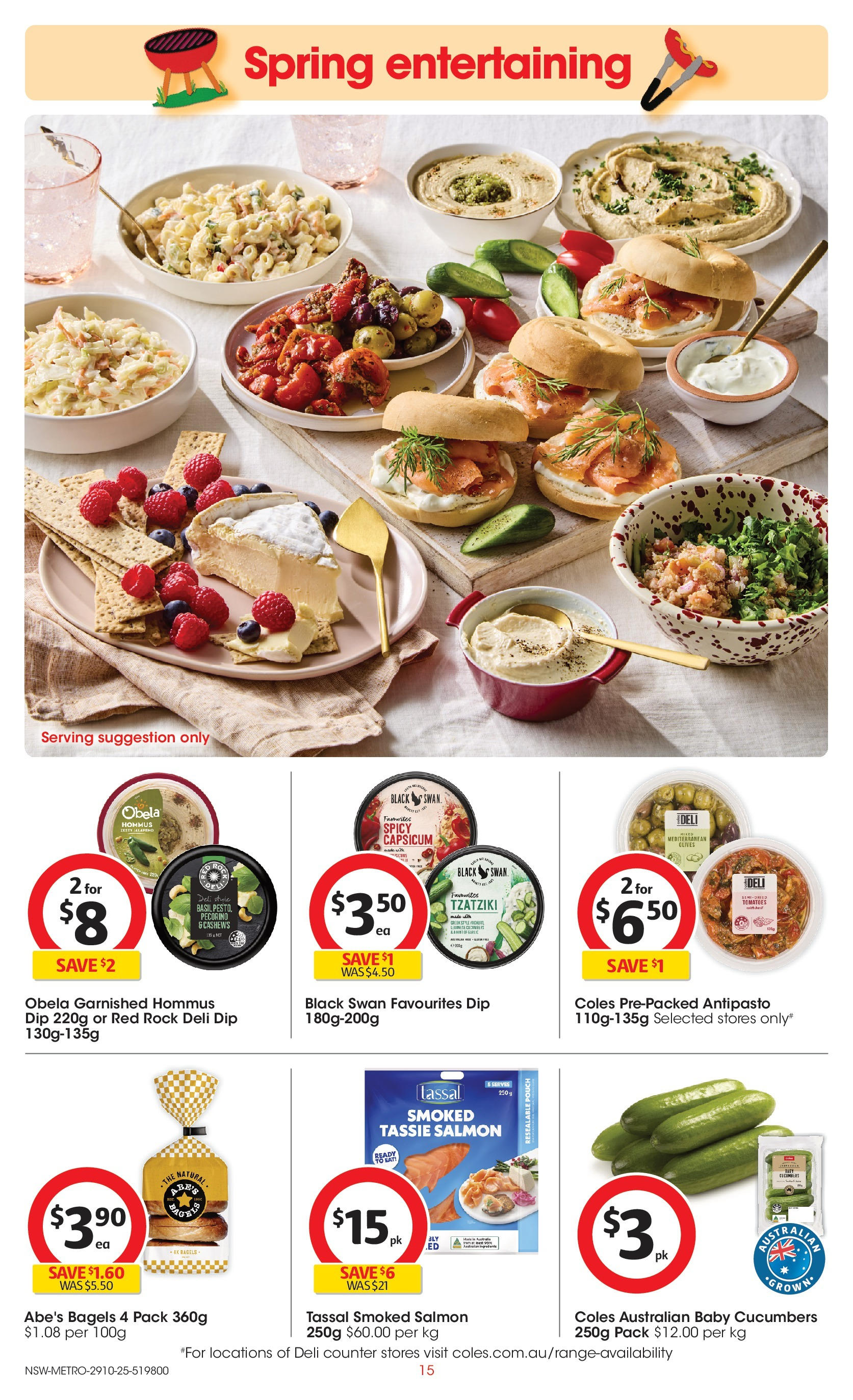 ﻿﻿Coles catalogue valid from 28/10/2025 > Online Australia | Page: 15 | Products: Bagels, Capsicum, Cucumbers, Salmon