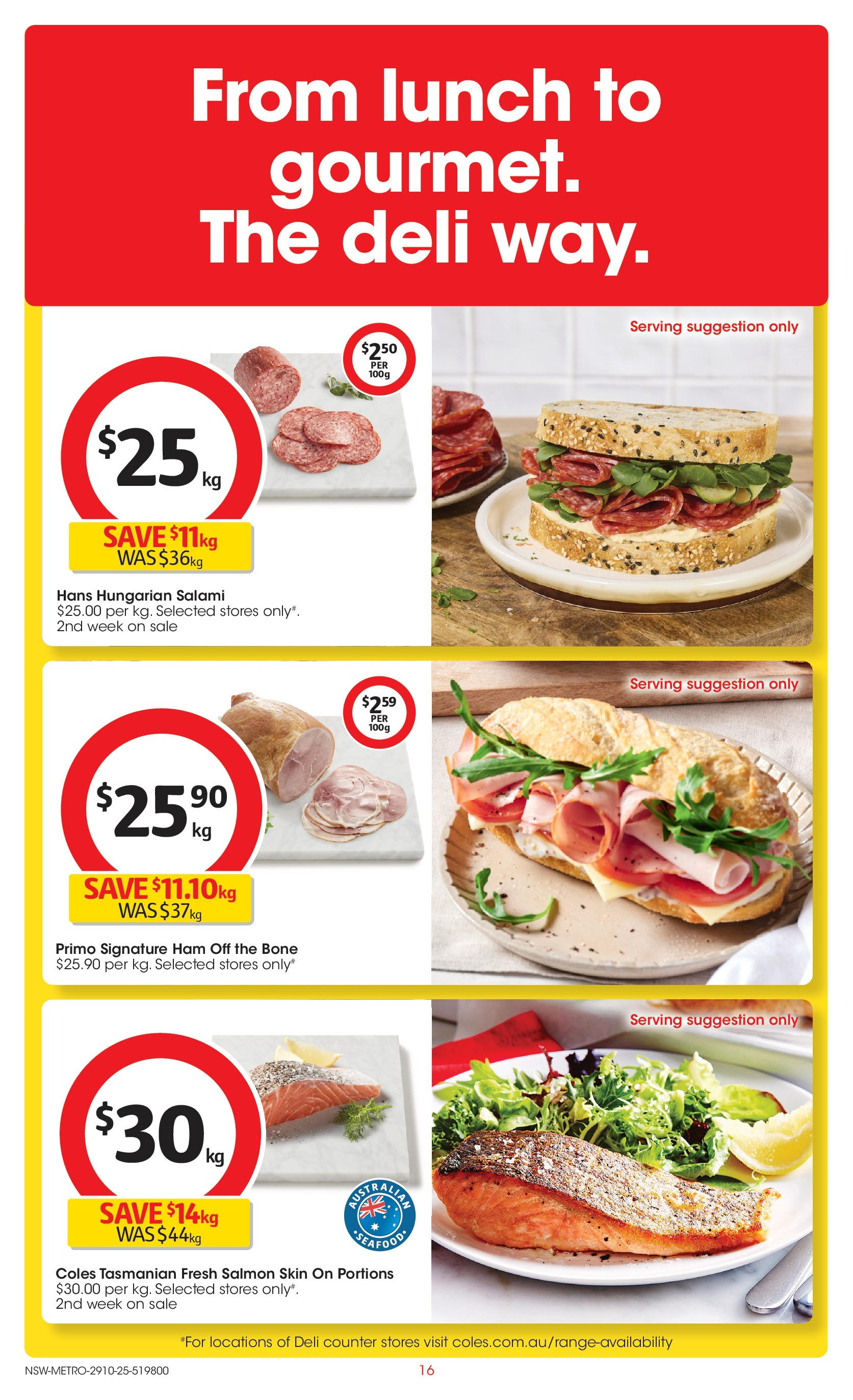 ﻿﻿Coles catalogue valid from 28/10/2025 > Online Australia | Page: 16 | Products: Salami, Ham, Salmon