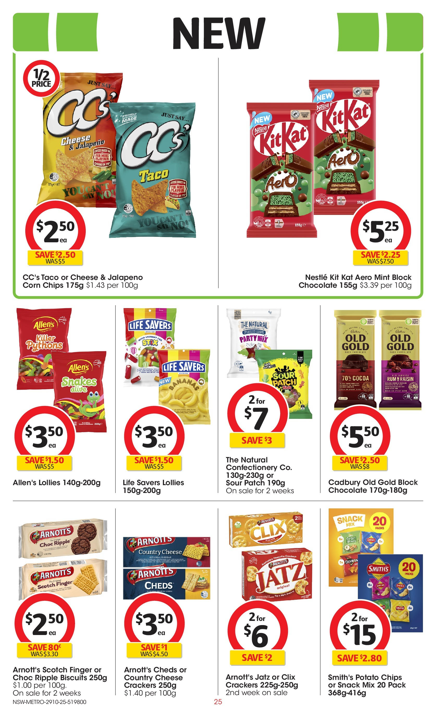 ﻿﻿Coles catalogue valid from 28/10/2025 > Online Australia | Page: 25 | Products: Crackers, Chocolate, Bananas, Chips