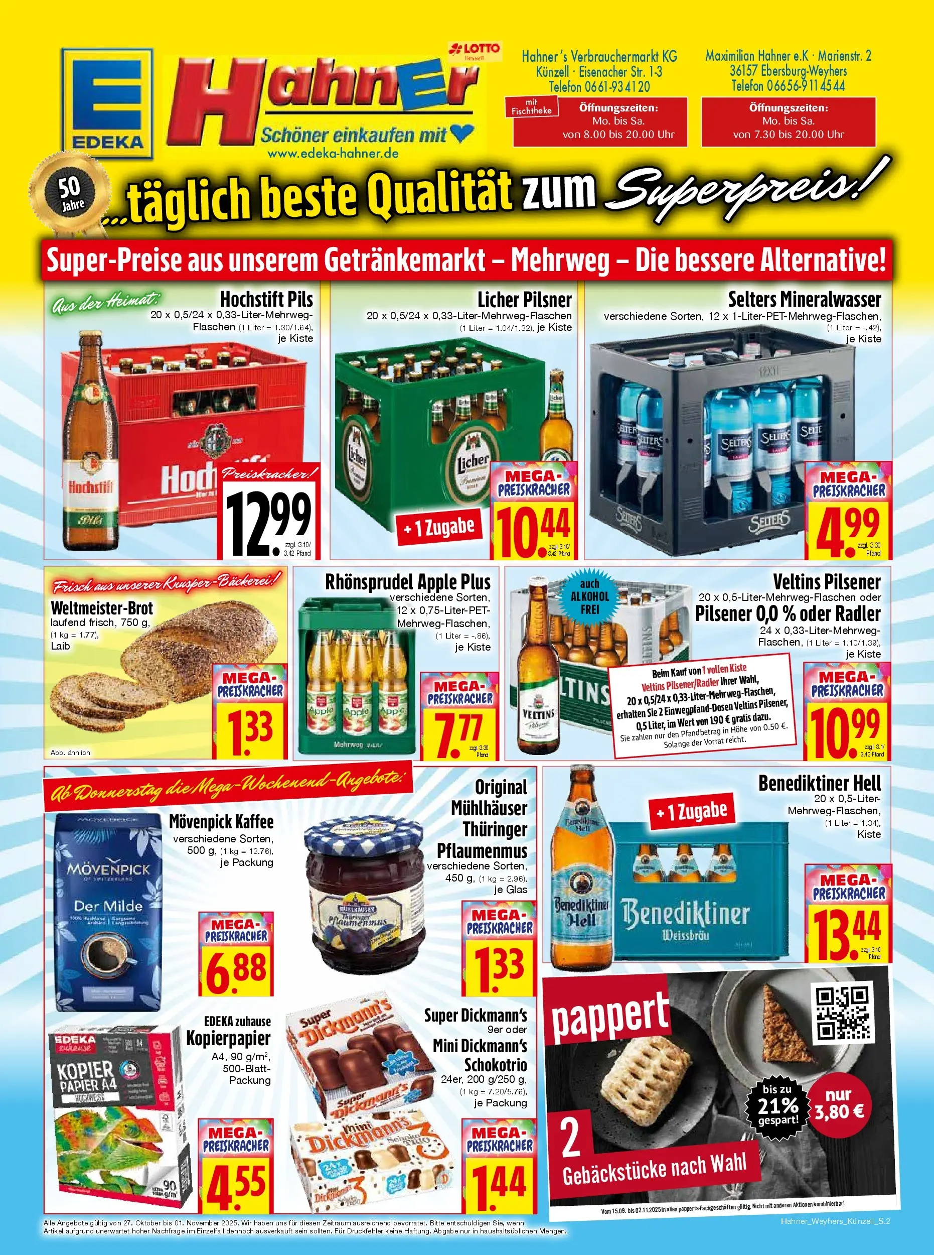 Entdecke - Edeka Hahner: Wochenangebote (ab 26.10.2025) zum Blättern | Seite: 2 | Produkte: Kaffee, Apple, Radler, Veltins
