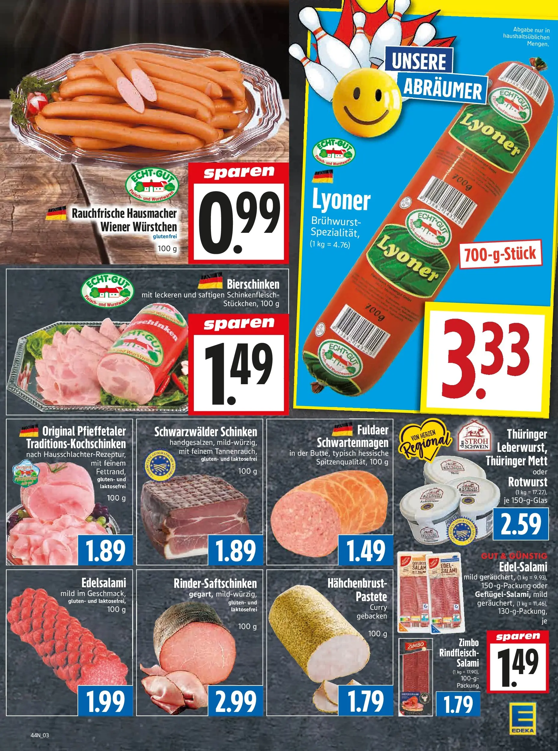 Entdecke - Edeka Hahner: Wochenangebote (ab 26.10.2025) zum Blättern | Seite: 5 | Produkte: Wiener wurstchen, Schinken, Rindfleisch, Fleisch