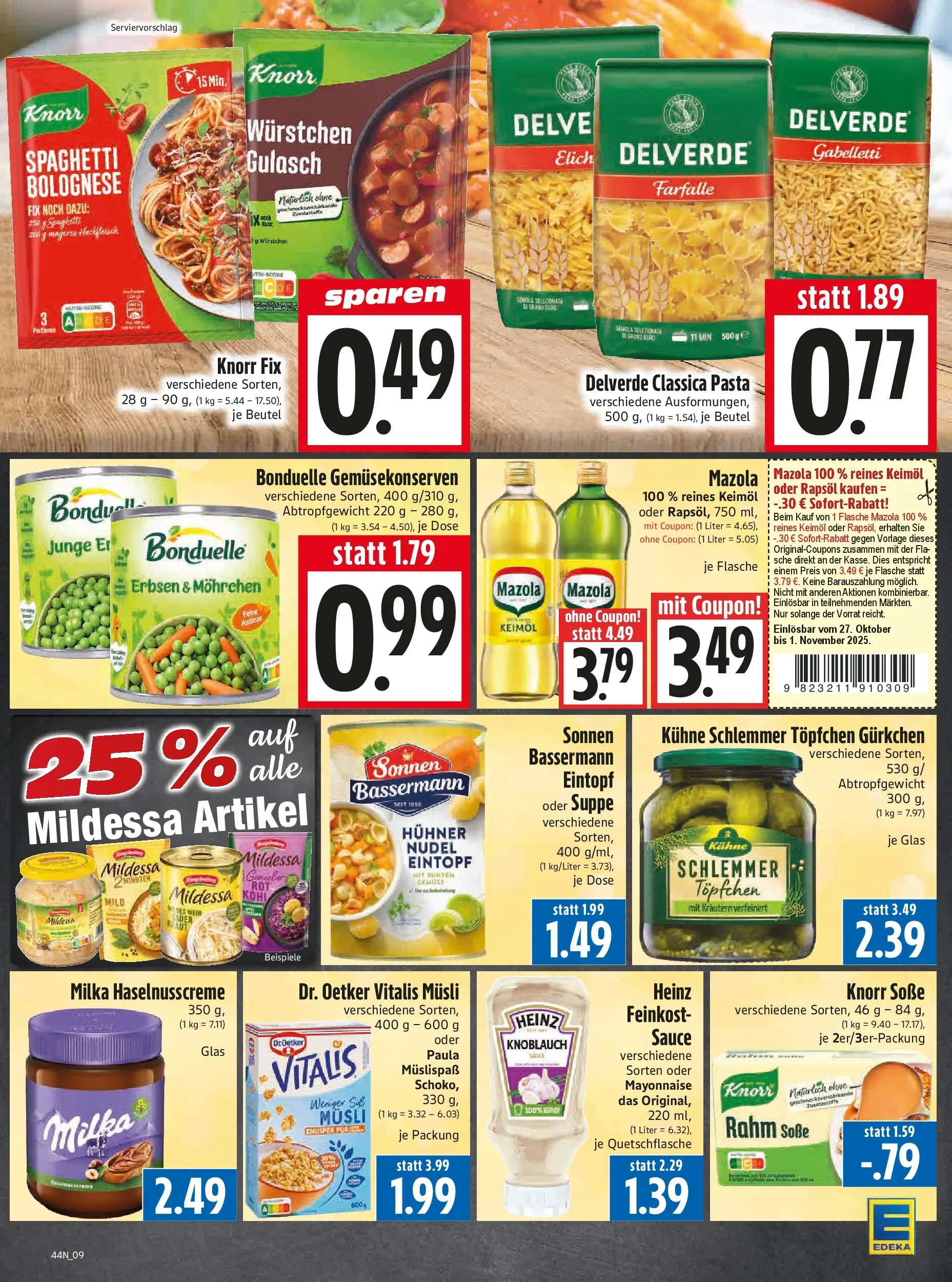 Entdecke - Edeka Hahner: Wochenangebote (ab 26.10.2025) zum Blättern | Seite: 11 | Produkte: Rapsöl, Knorr, Soße, Gulasch