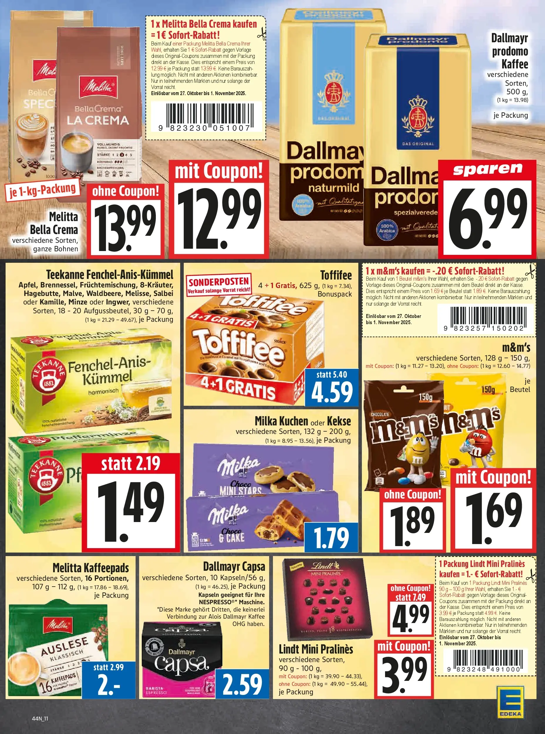 Entdecke - Edeka Hahner: Wochenangebote (ab 26.10.2025) zum Blättern | Seite: 13 | Produkte: M&M's, Milka, Dallmayr, Lindt