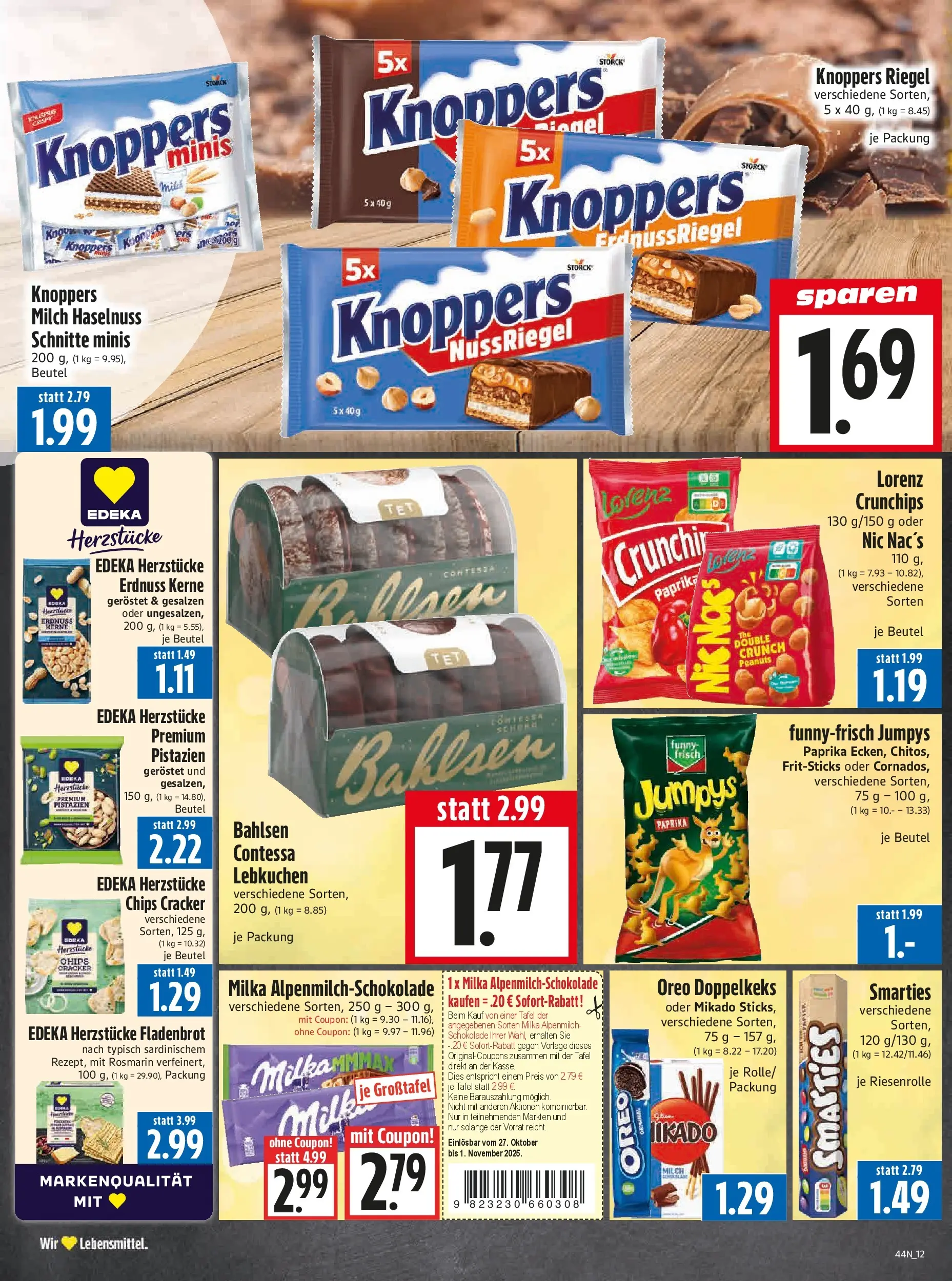 Entdecke - Edeka Hahner: Wochenangebote (ab 26.10.2025) zum Blättern | Seite: 14 | Produkte: Milch, Milka, Lorenz crunchips, Chips