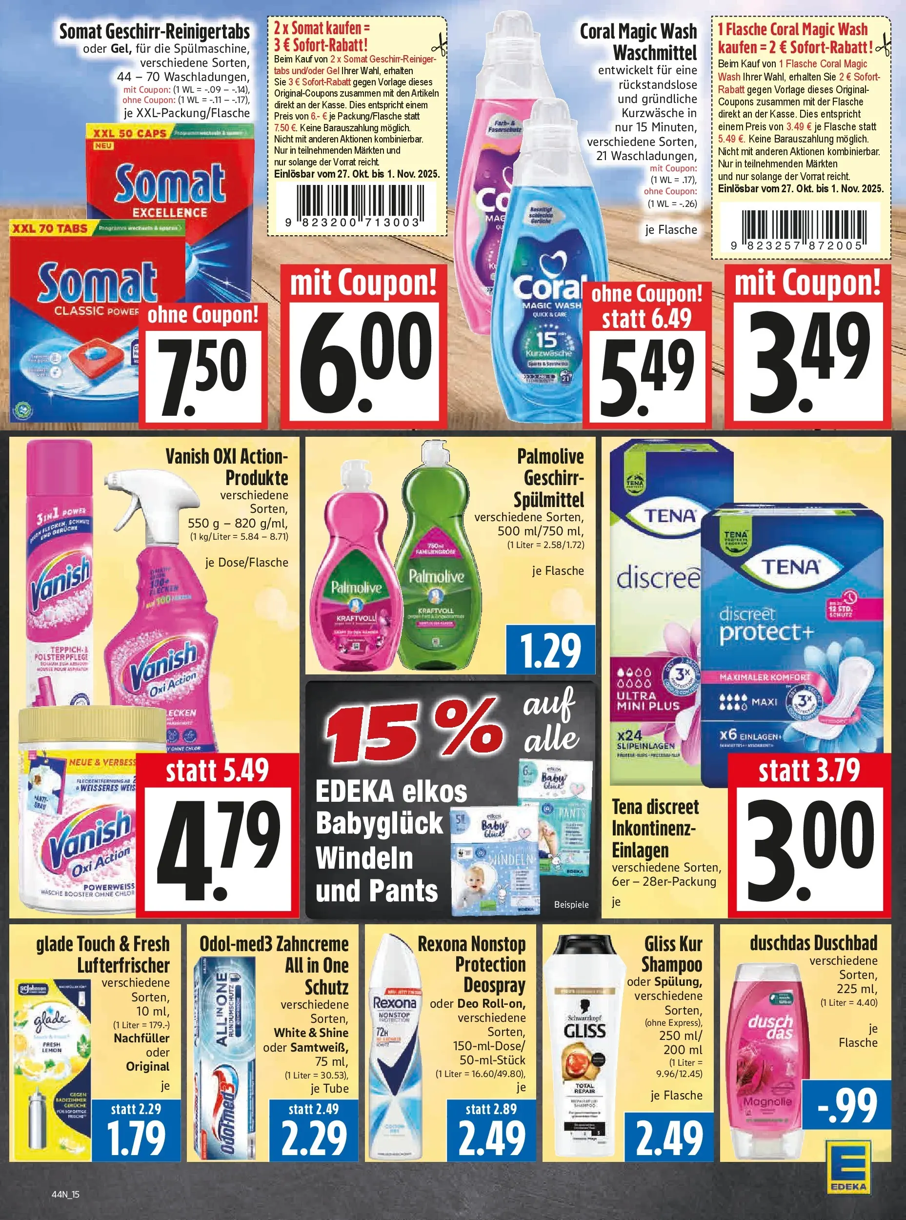 Entdecke - Edeka Hahner: Wochenangebote (ab 26.10.2025) zum Blättern | Seite: 17 | Produkte: Coral, Shampoo, Duschdas, Waschmittel